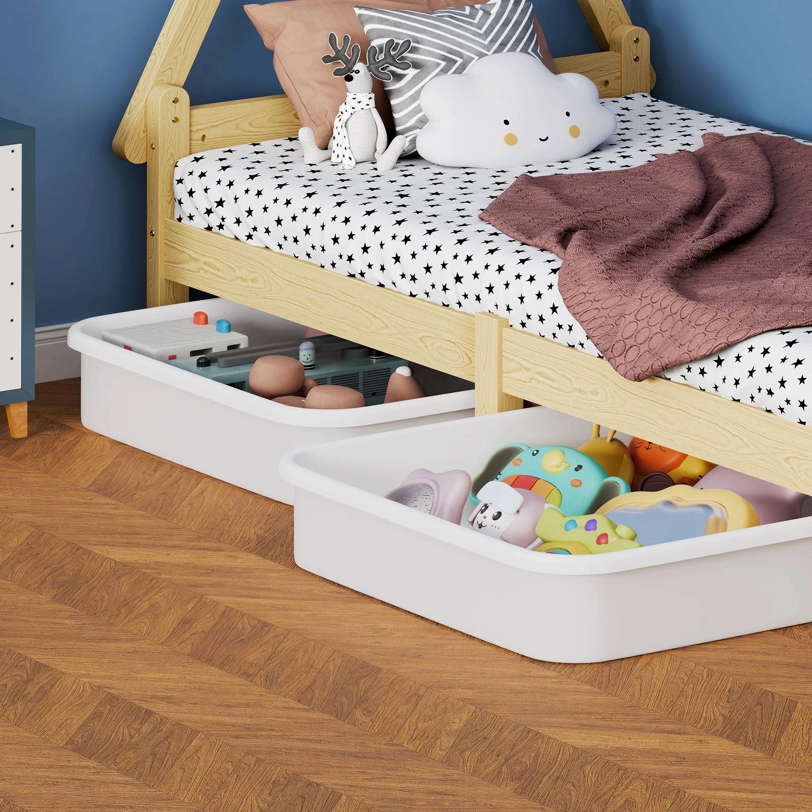 6 Alfordson Kids Bed Frame Wooden Timber Single House Frame Platform Base Estelle - Natural, 6 of 10