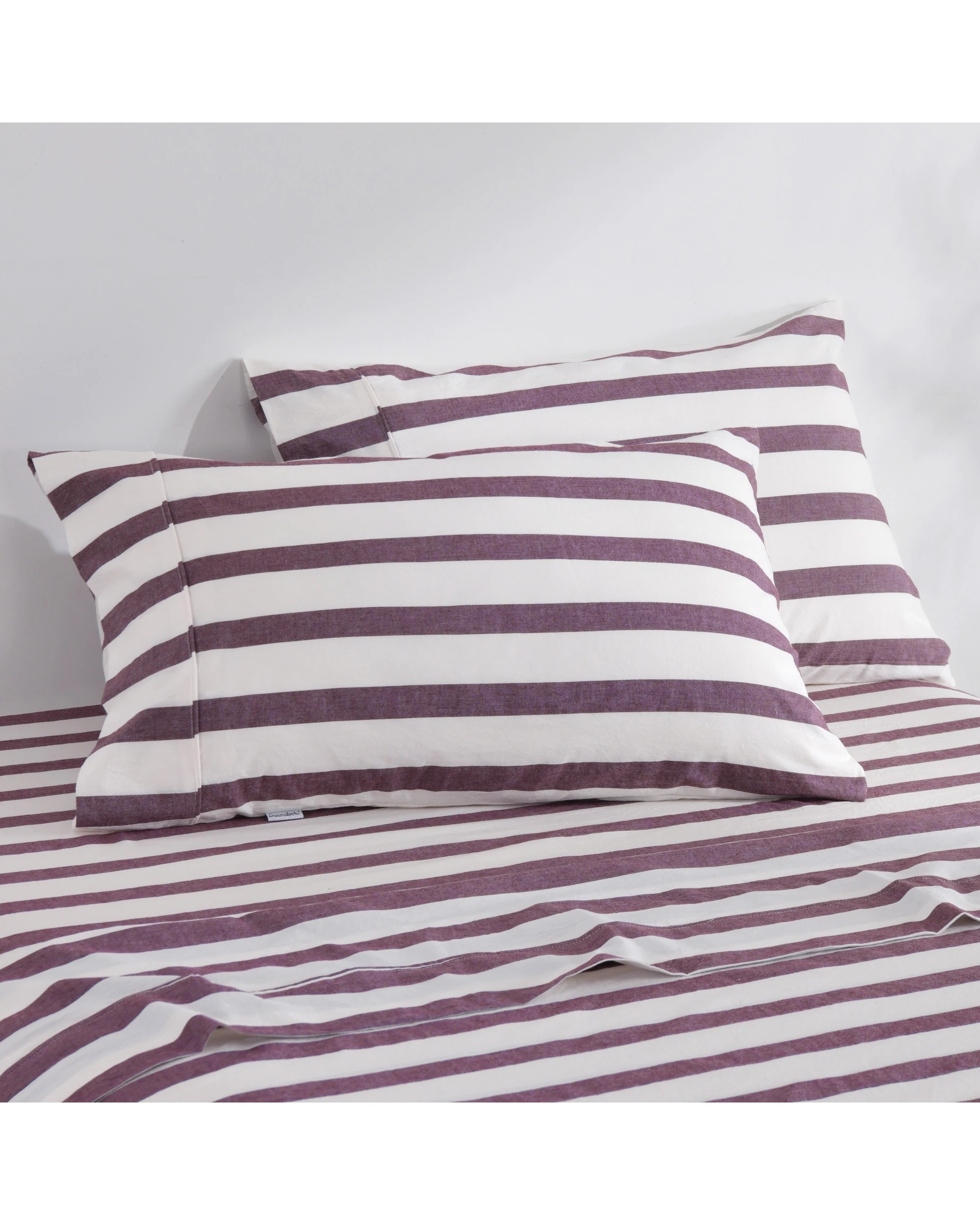 1 Dreamaker Twin Pack Cove Yarn Dyed Washed Cotton Striped Standard Pillowcase - Plum, 1 of 6