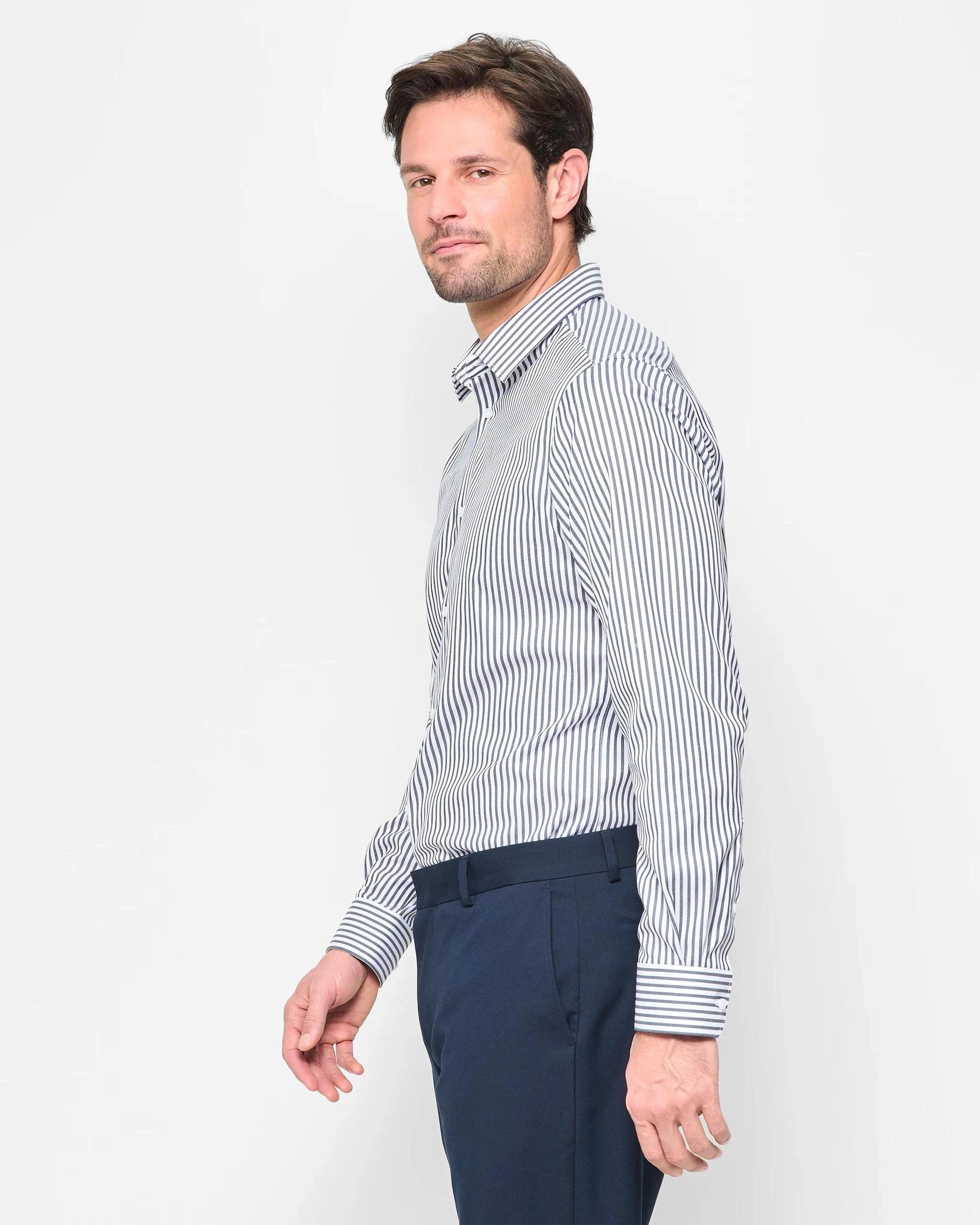 3 Preview Non Iron Long Sleeve Business Shirt NAVY STRIPE, 3 of 7