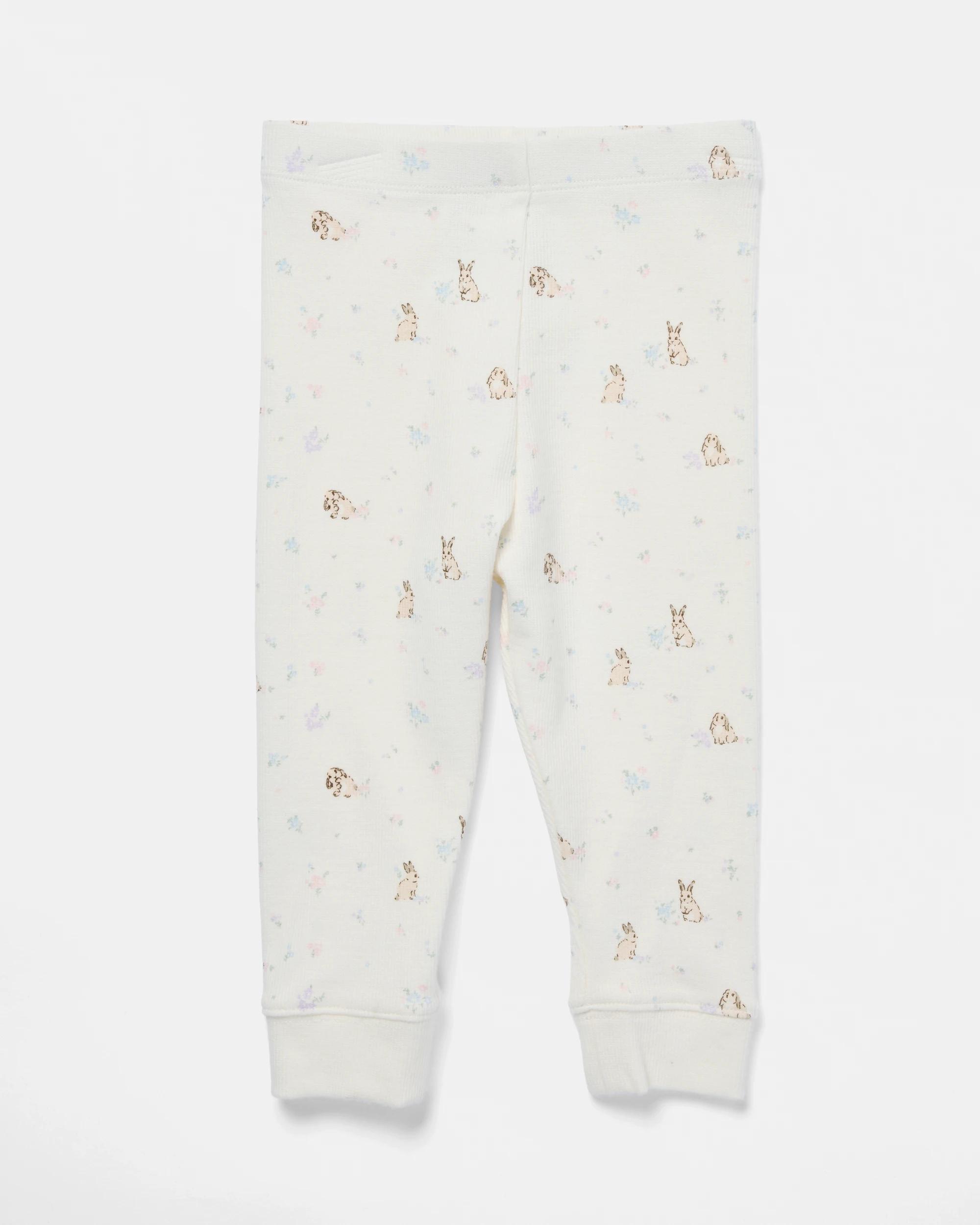 3 Cotton Ribbed Pyjama Set Beig Bunny, 3 of 8