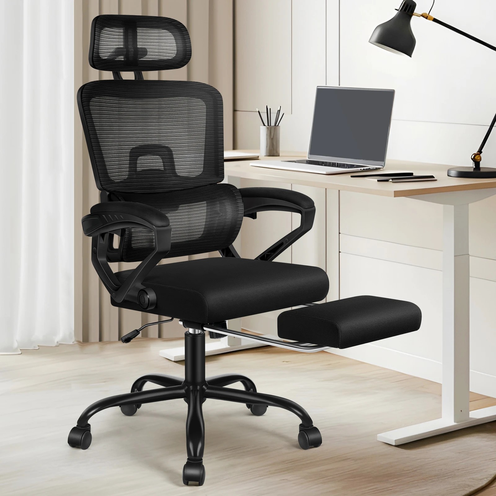 4 Alfordson Mesh Office Chair Racing Ergonomic Executive Computer Recliner Work - Black, 4 of 10