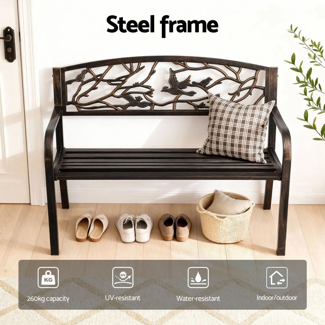 4 Gardeon Outdoor Bench Seat Garden Steel Outdoor Furniture 3 Seater Park - Bronze, 4 of 6