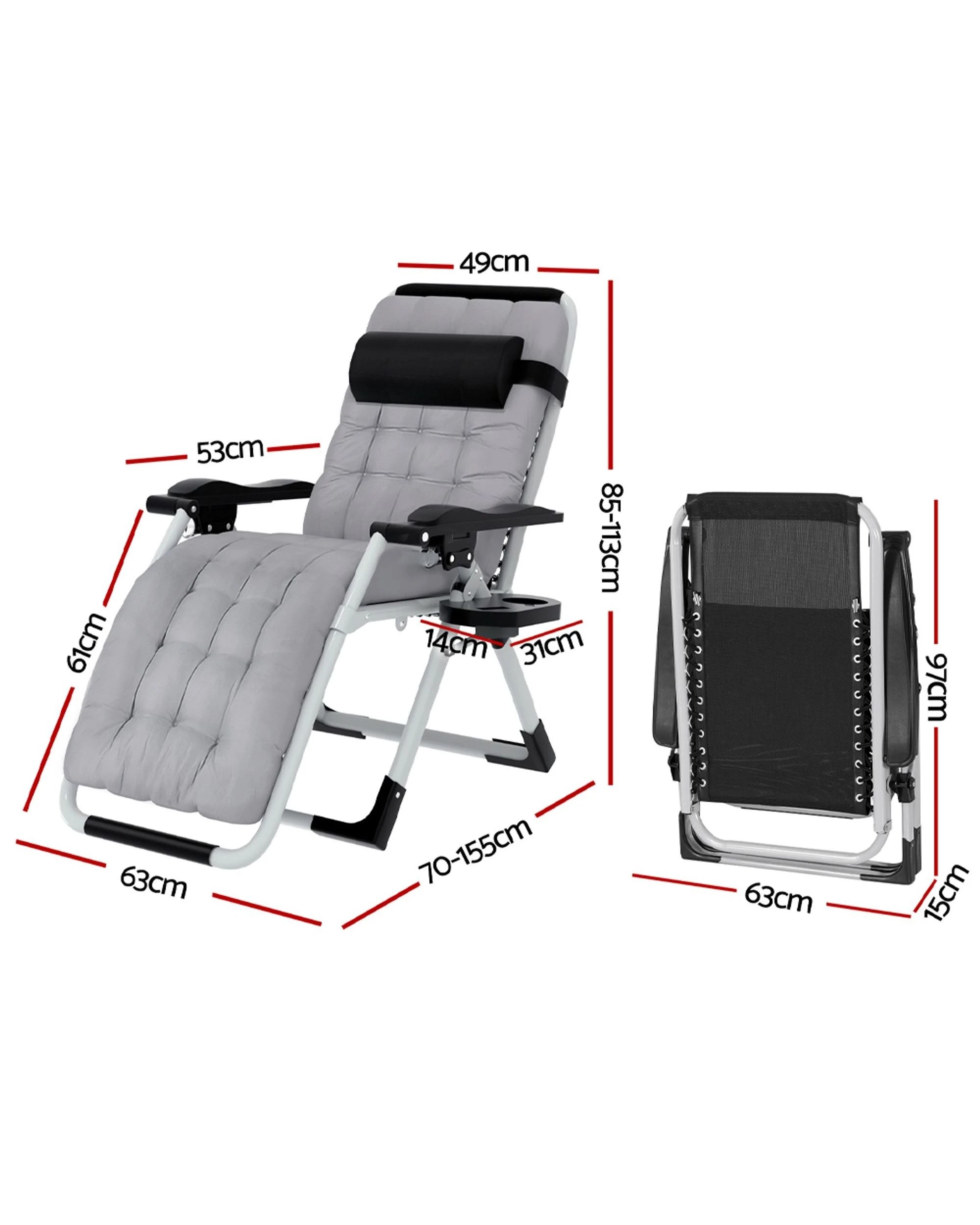 3 Gardeon Sun Lounge Folding Lounger Camping Zero Gravity Chair Outdoor Furniture
 - Black, 3 of 3