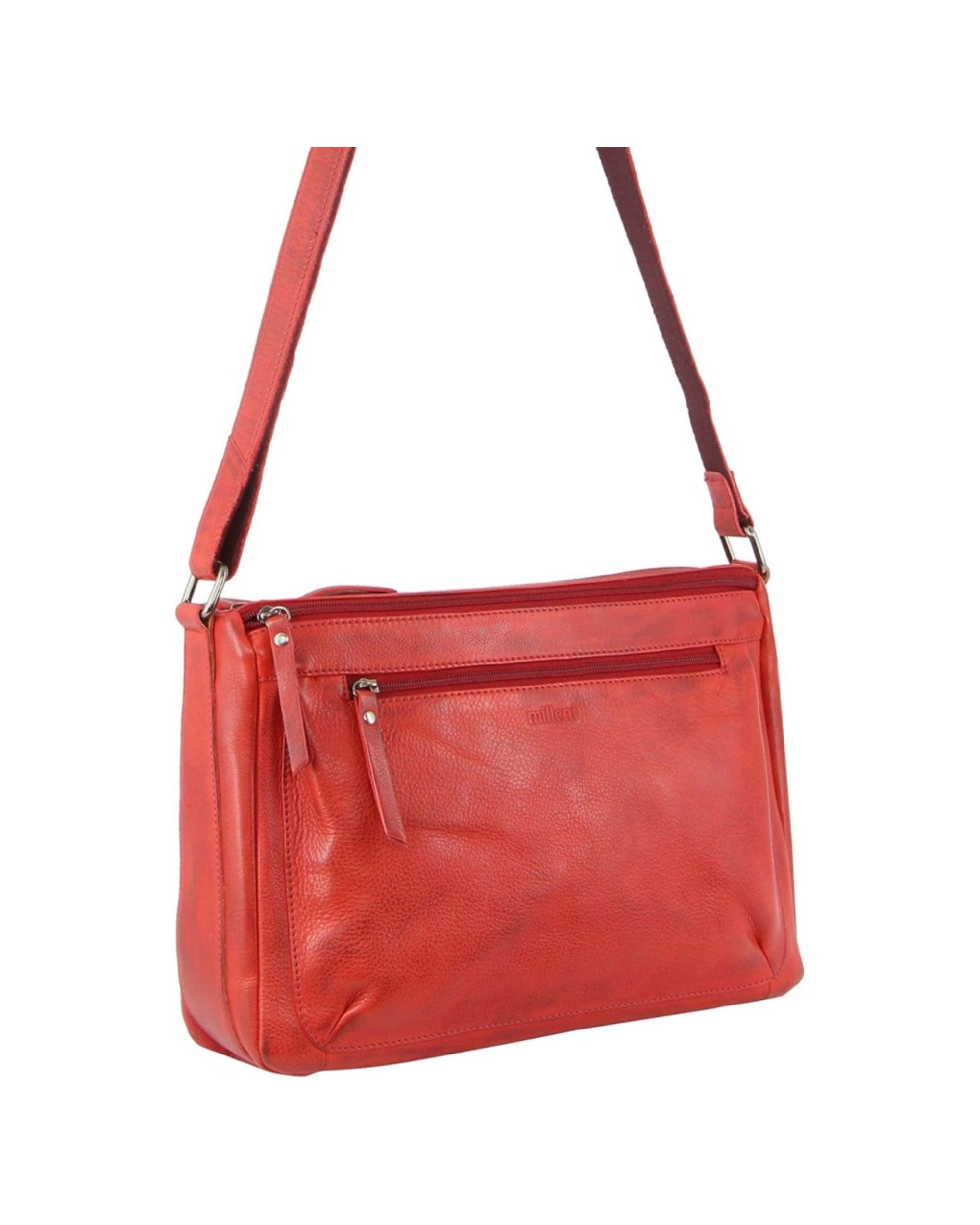 1 Milleni Women's Nappa Leather Shoulder Crossbody Bag 35x22cm - Red, 1 of 3