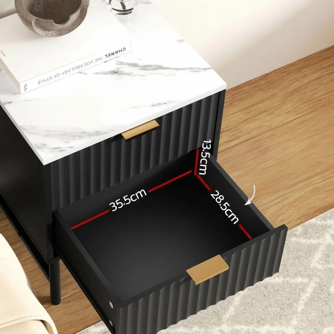 4 Artiss 2x Bedside Table 2 Drawers - - Black, 4 of 7