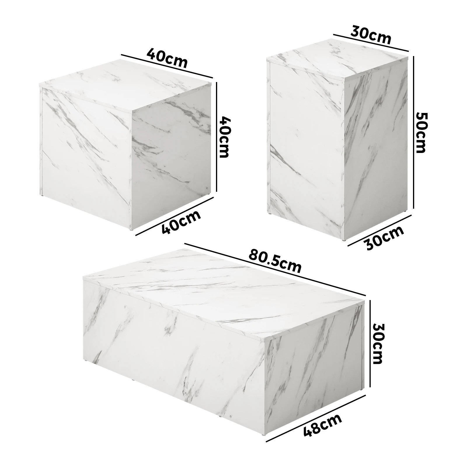 10 Oikiture Coffee Table Set Of 3 Side Tables Sofa Cafe Desk Marble Effect
 - White, 10 of 10
