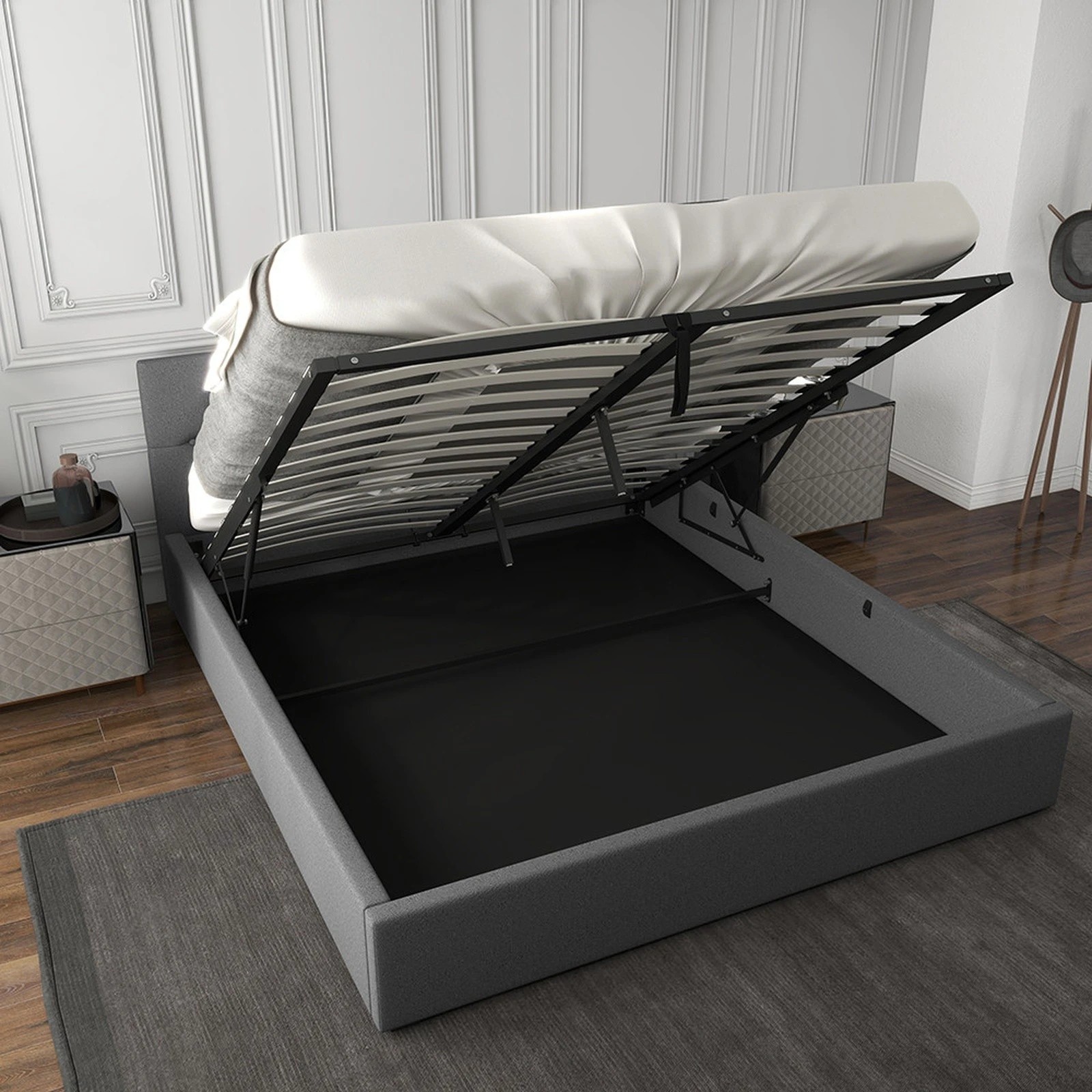 4 Milano Décor Capri Luxury Gas Lift Bed Frame Base And Headboard With Storage - Grey, 4 of 10