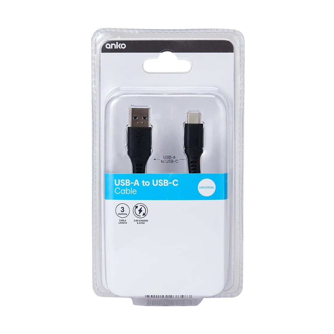 4 USB-A to USB-C Cable - 3m, Black, 4 of 4
