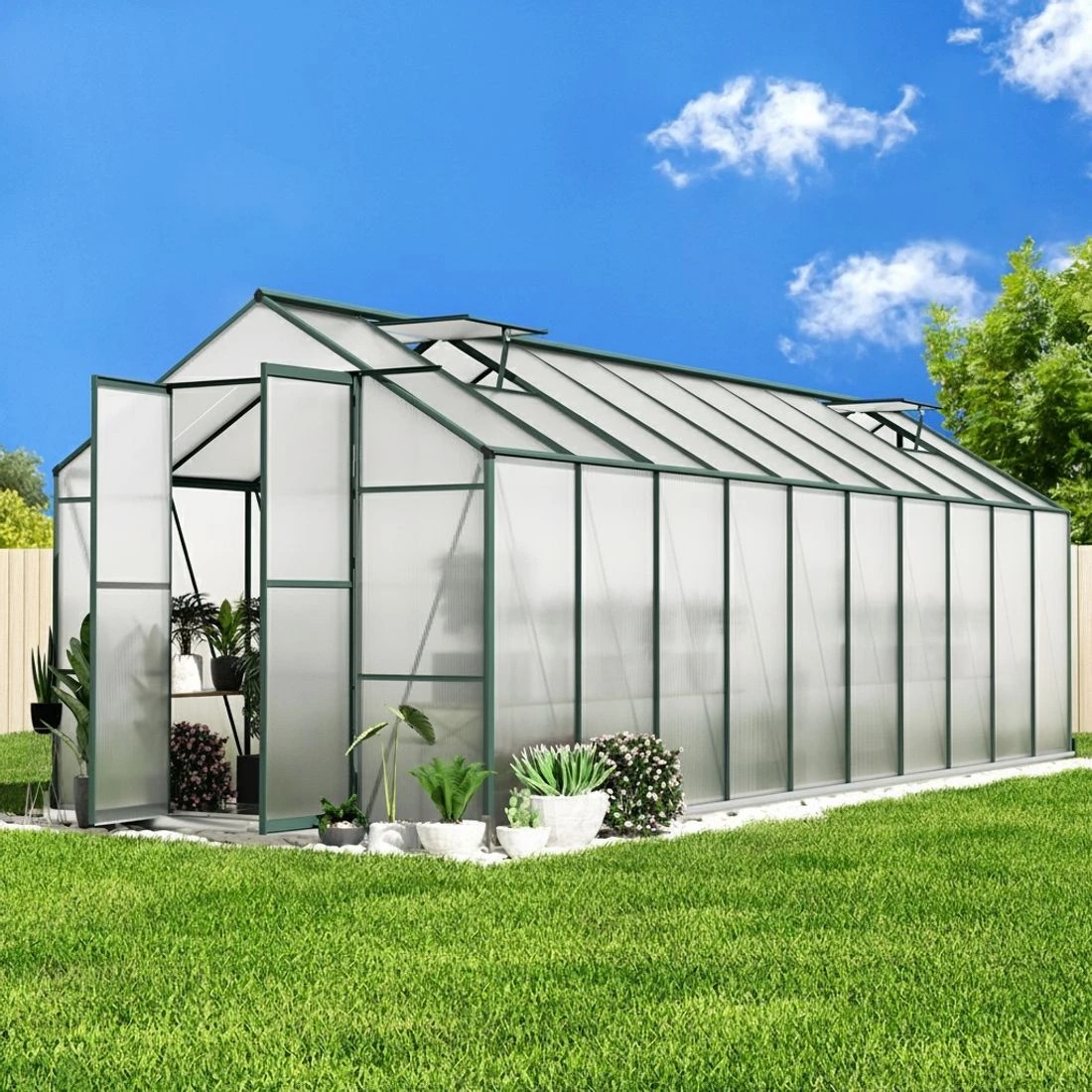 5 Green Fingers Greenhouse Aluminium Polycarbonate Green House Garden Shed - Green, 5 of 5