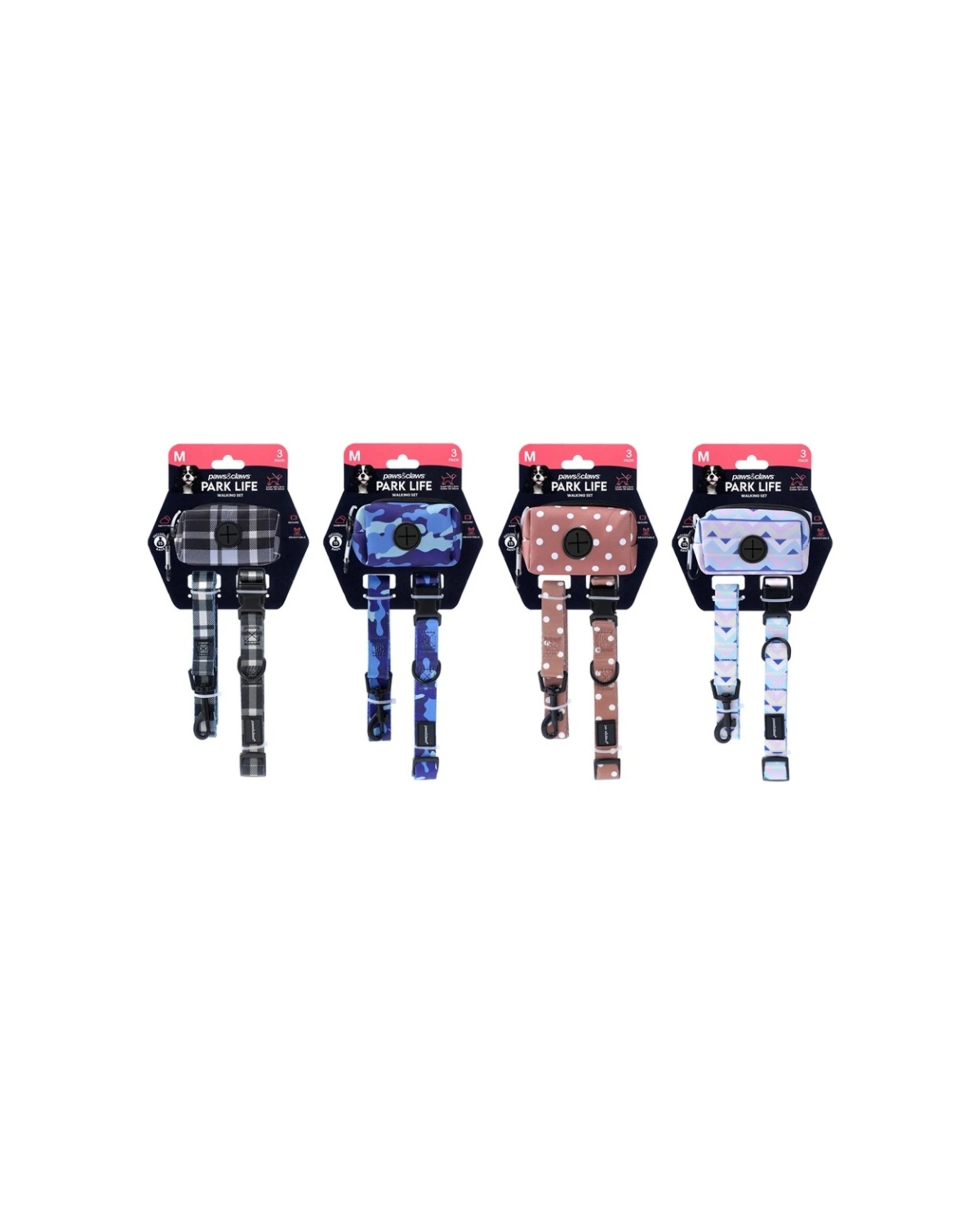 3 Paws & Claws 3x 3pc Pet Dog Cat Park Life Lead Collar Waste Bag Holder Medium - Assorted, 3 of 7