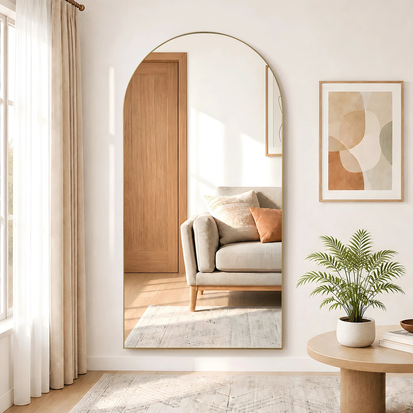 4 Oikiture Arched Full Length Mirror Floor Mirrors 200x100cm - Gold, 4 of 9