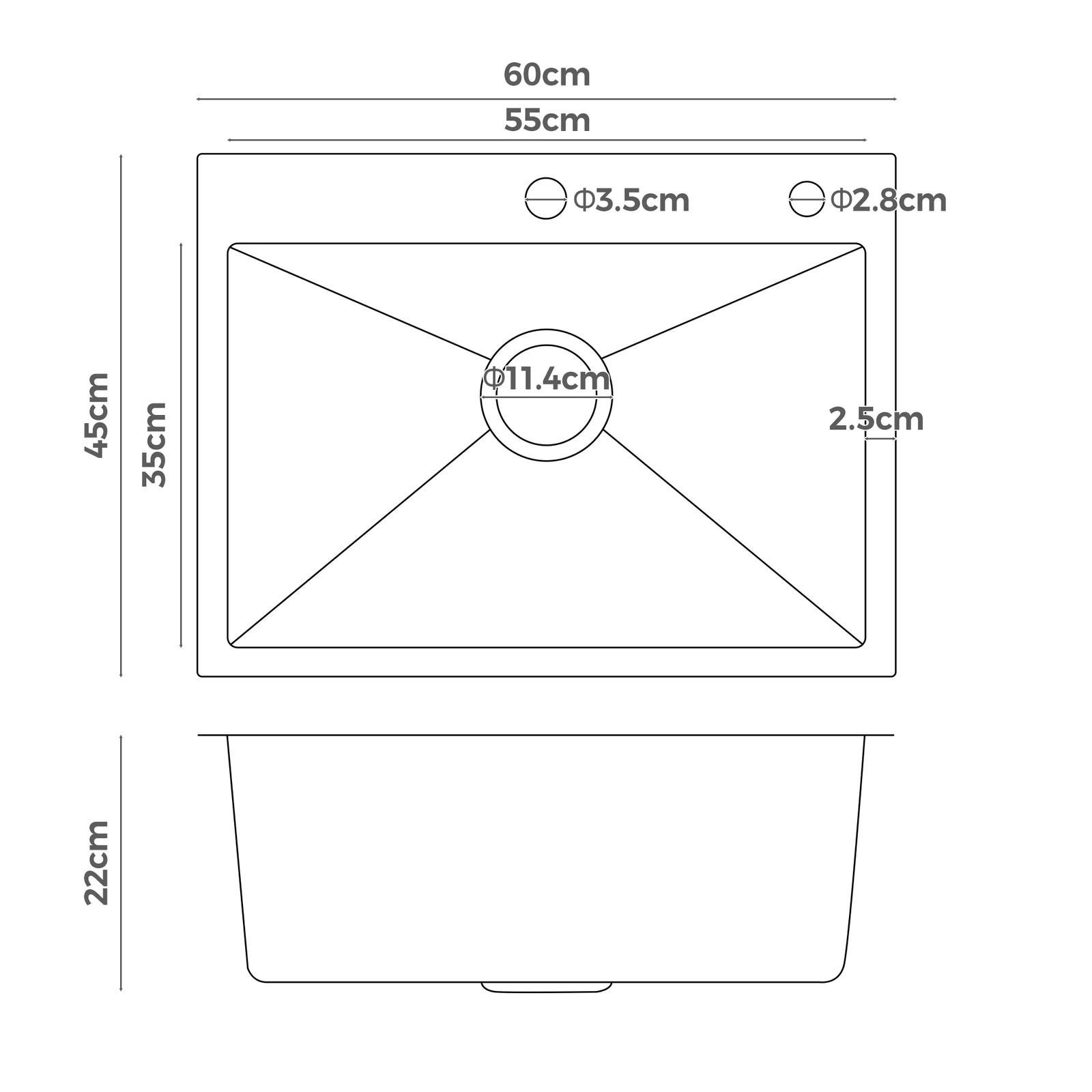 8 Alfordson Kitchen Sink 60x45cm Stainless Steel Basin Single Bowl - Black, 8 of 8
