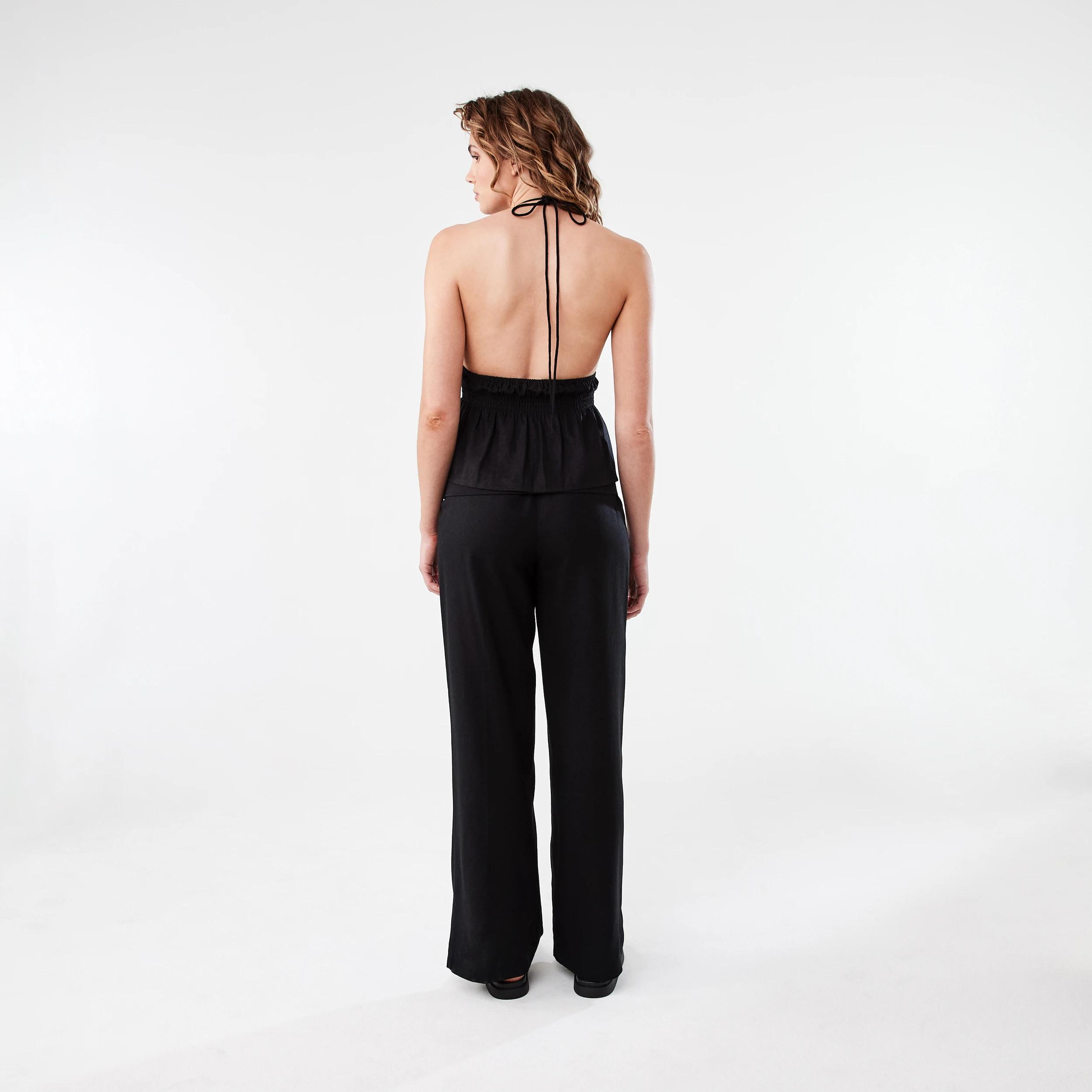 4 Linen Blend Tie Front Halter Neck Top Black, 4 of 7
