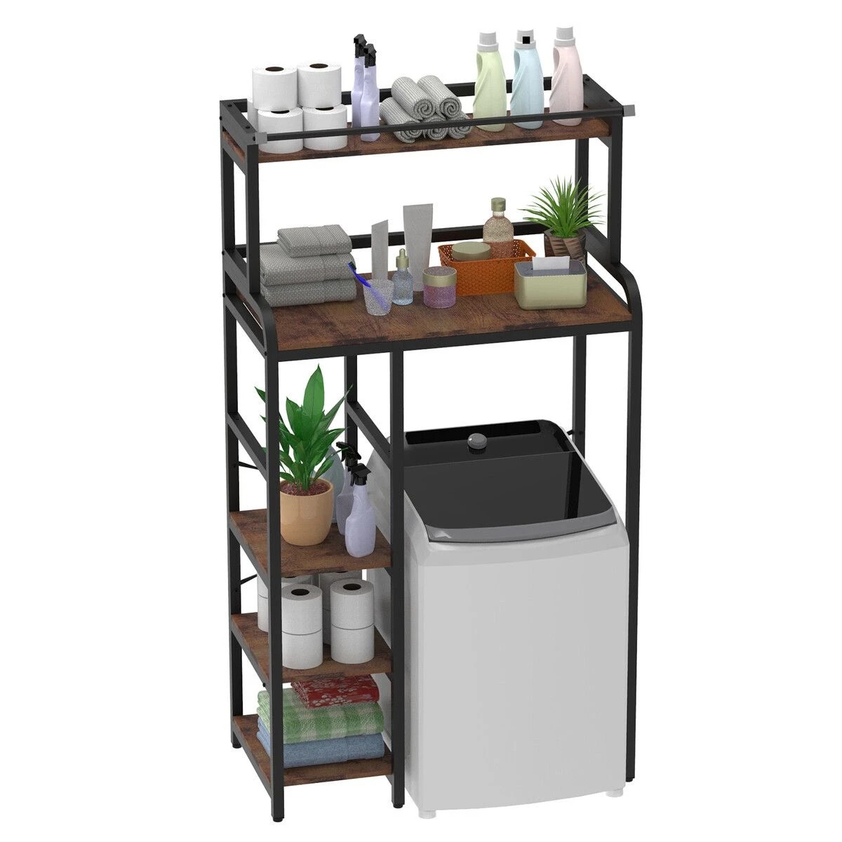 3 LUXSUITE 5 Tier Shelf Laundry Storage Rack Over Above Toilet Washing Machine Bathroom Towel Shelves Organiser Unit, 3 of 5