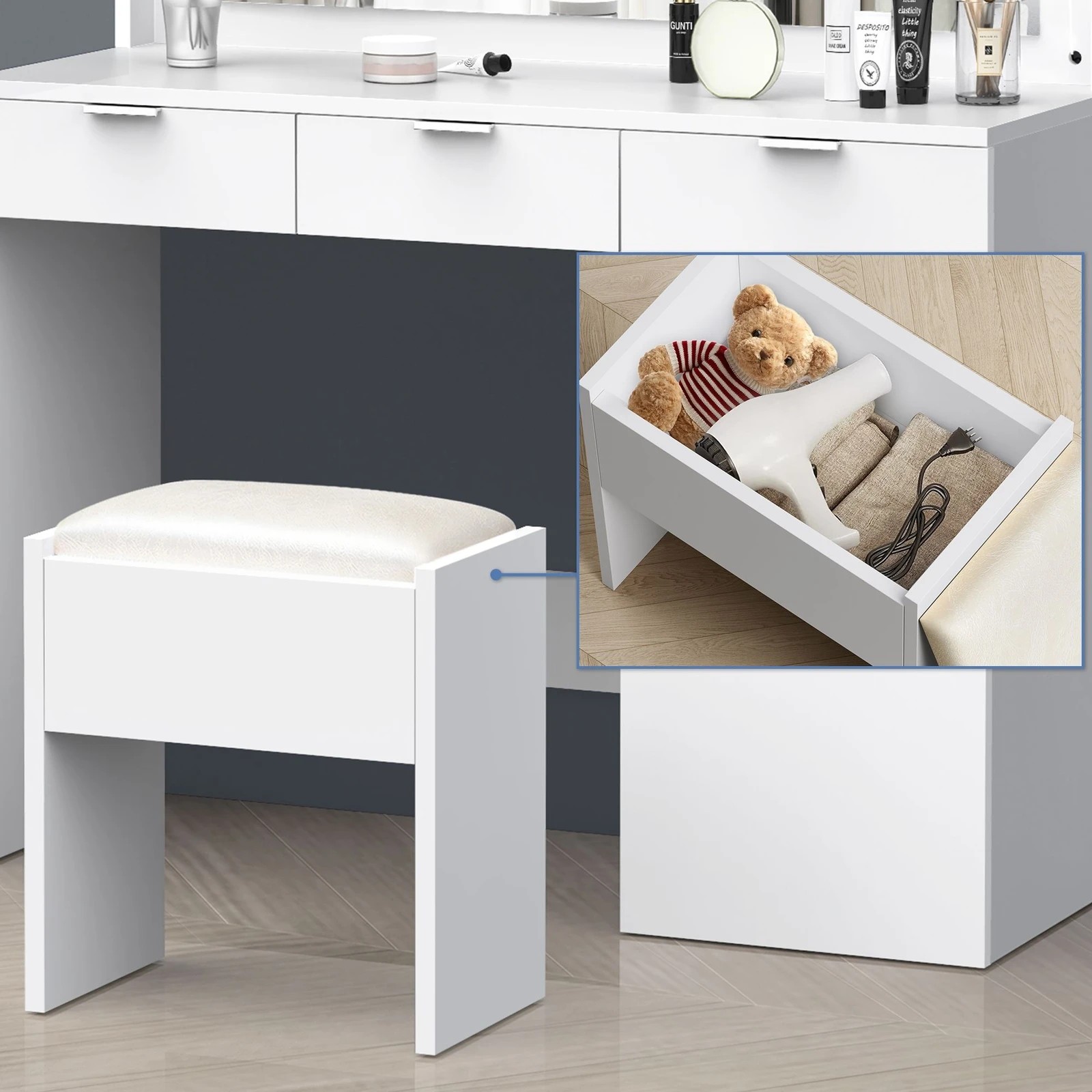 5 Alfordson Dressing Table Stool Set Makeup Mirror Desk 12 LED Bulbs - White, 5 of 10