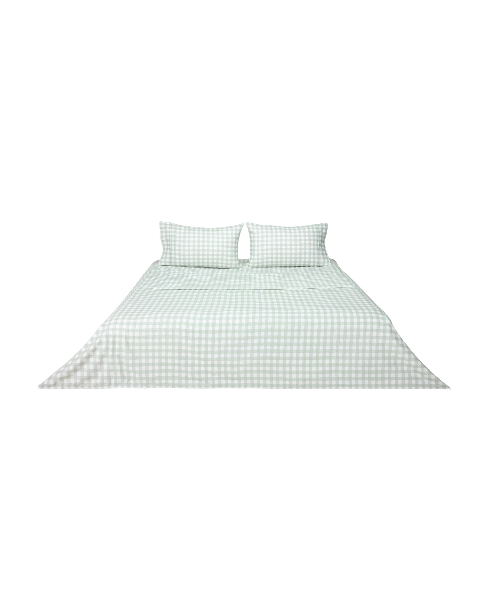 6 Gingham Cotton Flannelette Sheet Set - King Bed, Sage, 6 of 7