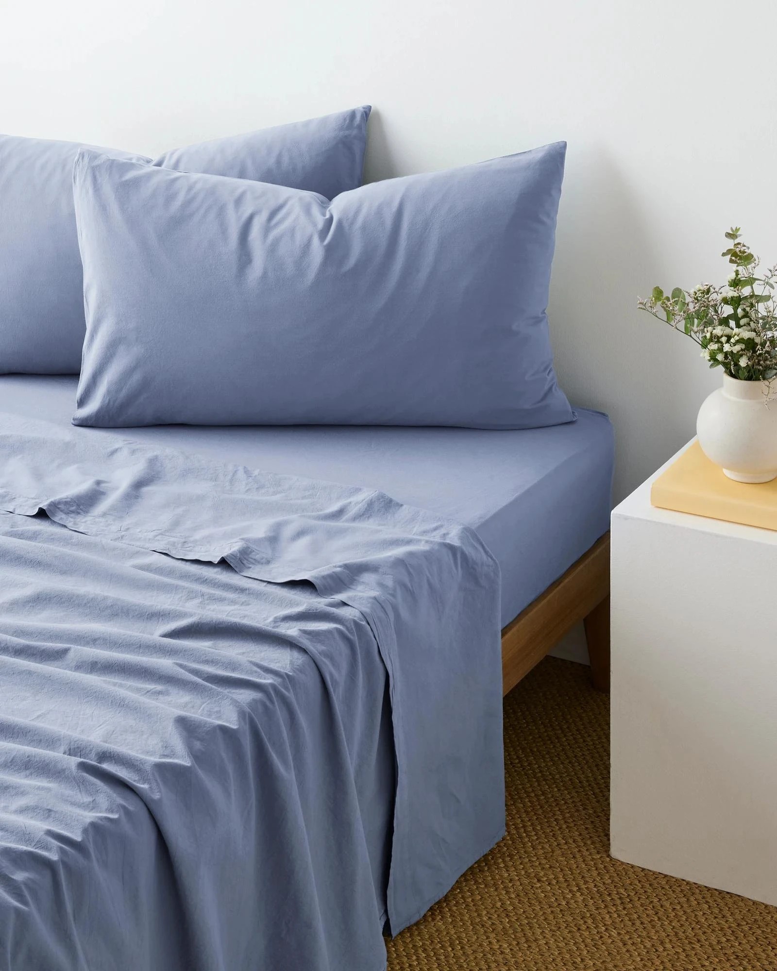 1 Arlo Stonewash Fitted Sheet - King Bed - Blue, 1 of 1