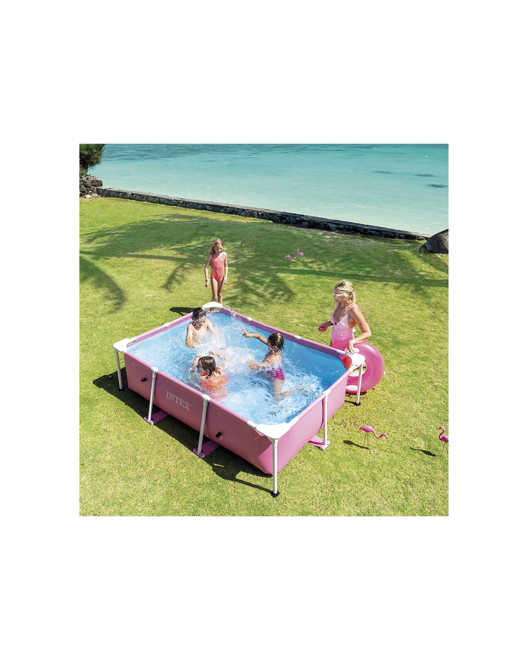 6 Intex 2.2x1.5m Rectangular Frame Above Ground Swimming Pool Outdoor/garden - Pink, 6 of 9