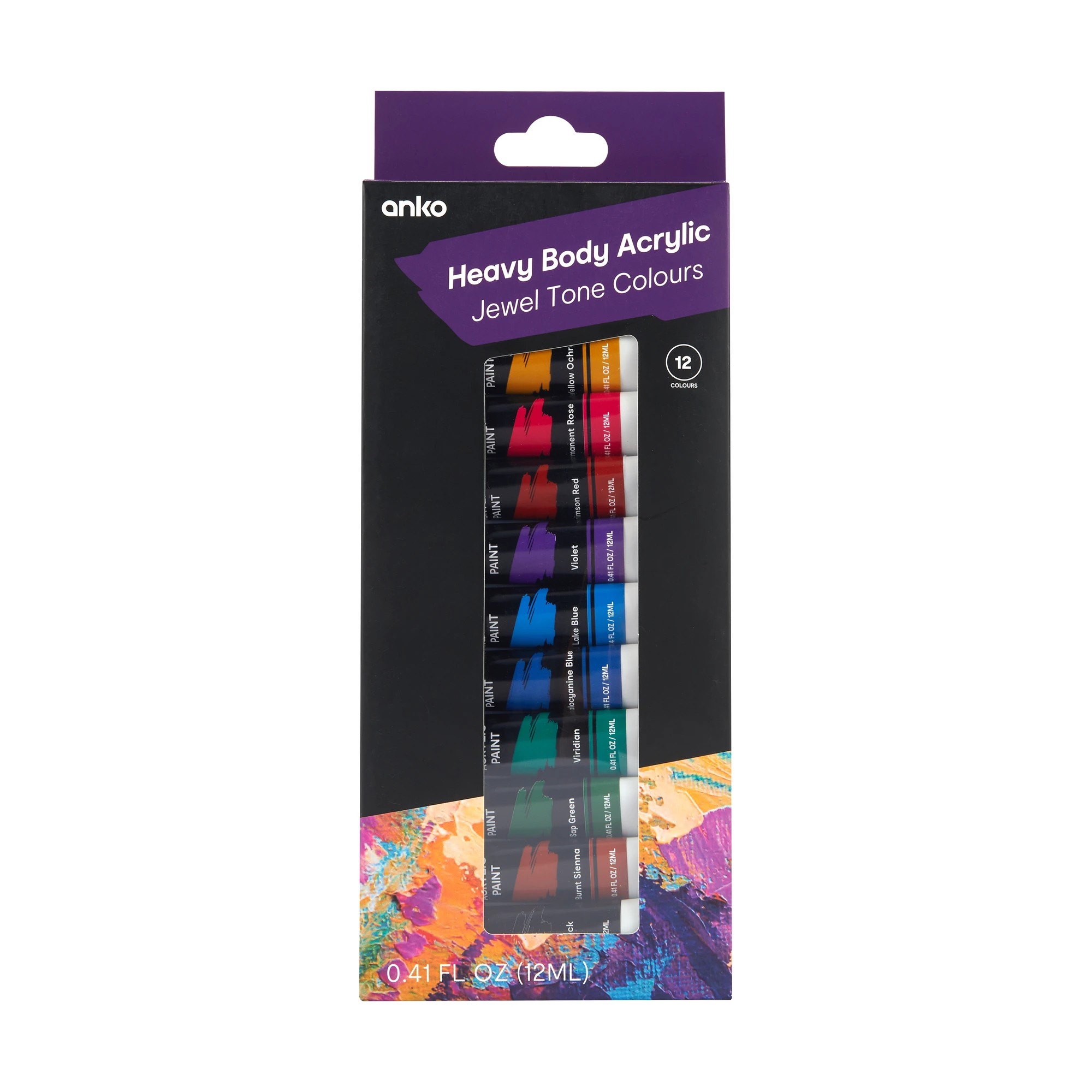 1 12 Pack Heavy Body Acrylic Paint Set - Jewel Tone Colours, 1 of 3