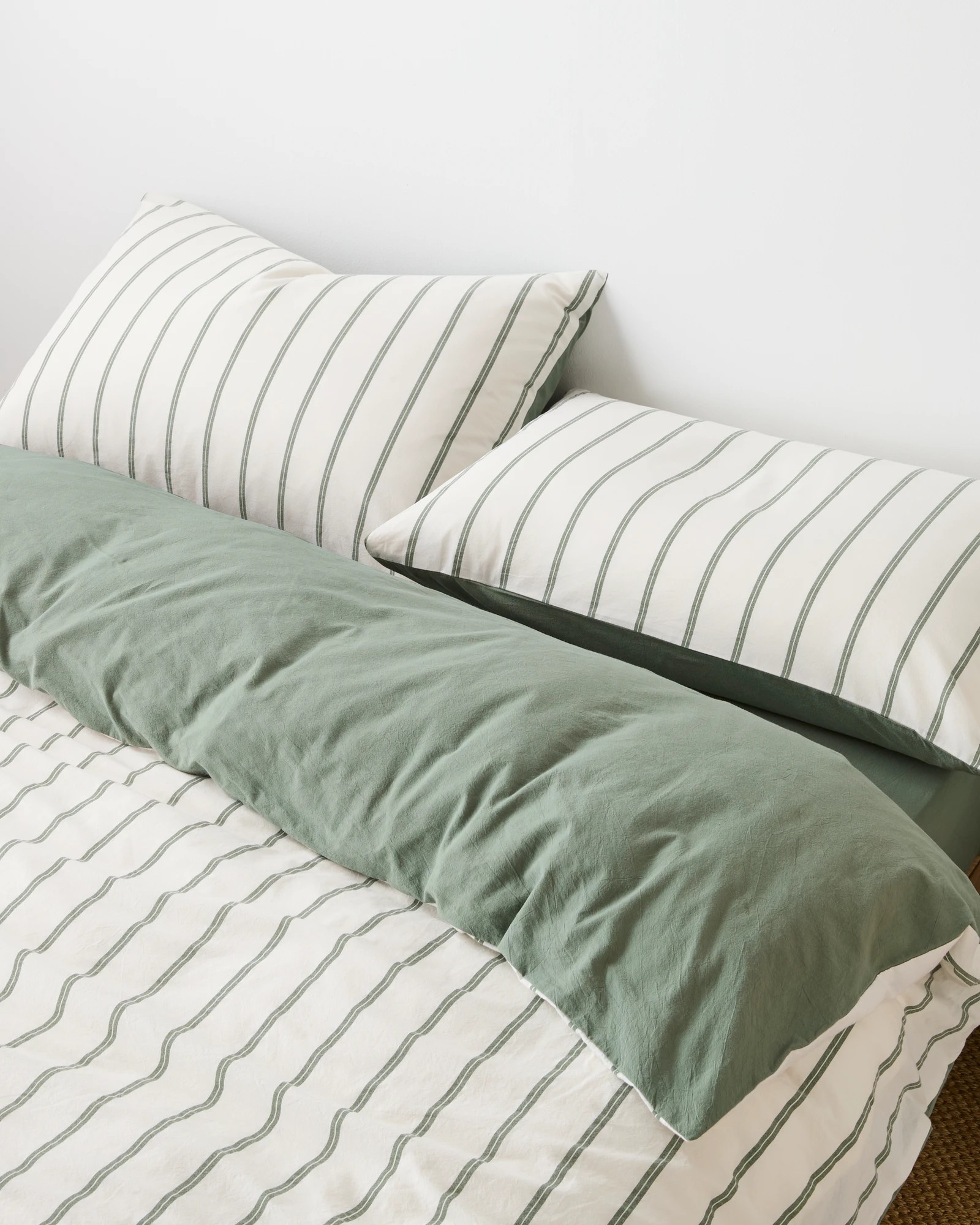 4 Arlo Stonewash Stripe Quilt Cover Set - Queen Bed - Green, 4 of 6