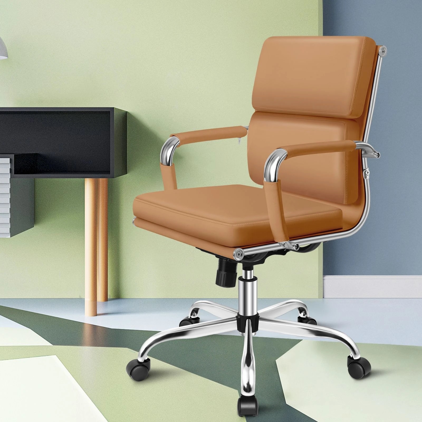 2 Alfordson Office Chair Ergonomic Paddings Executive Computer Seat Mid Back - Brown, 2 of 10