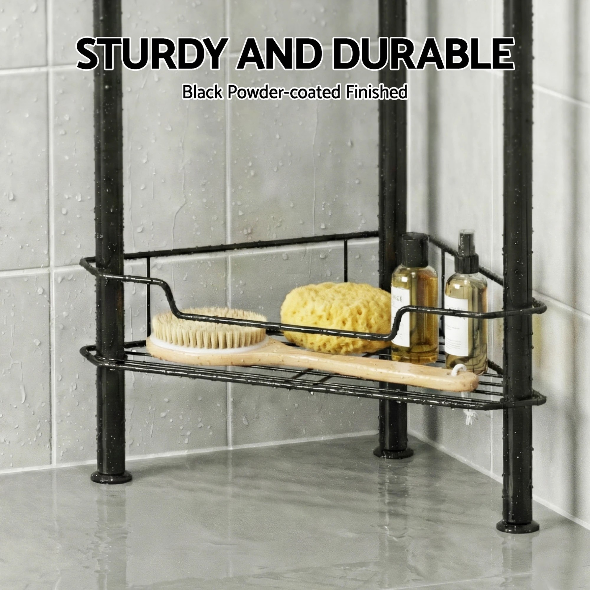 5 Artiss 4 Tier Floor Standing Corner Shower Caddy Bathroom Organizer - Black, 5 of 8