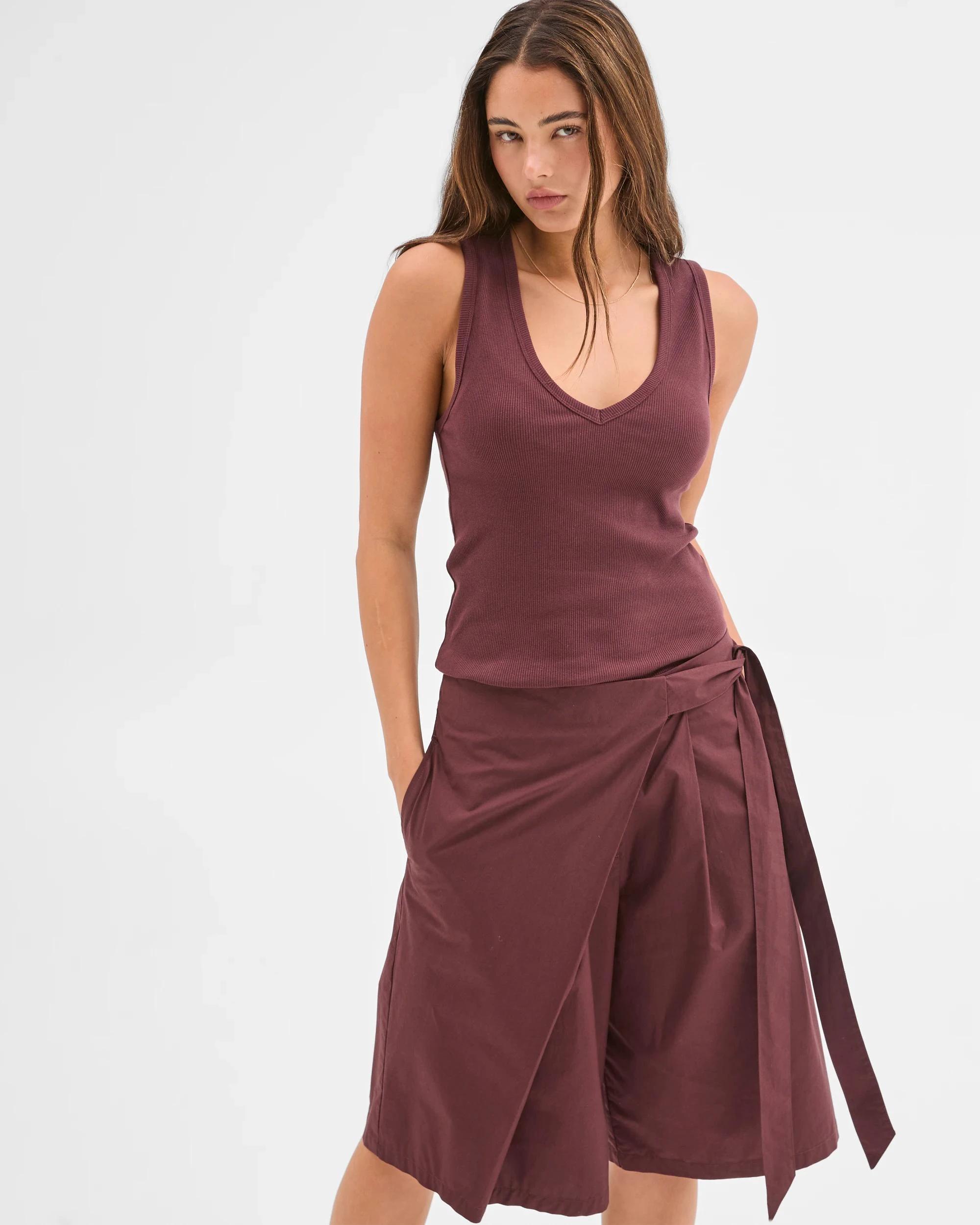 3 Lily Loves Australian Cotton Wrap Front Shorts BURGUNDY ROUGE, 3 of 6