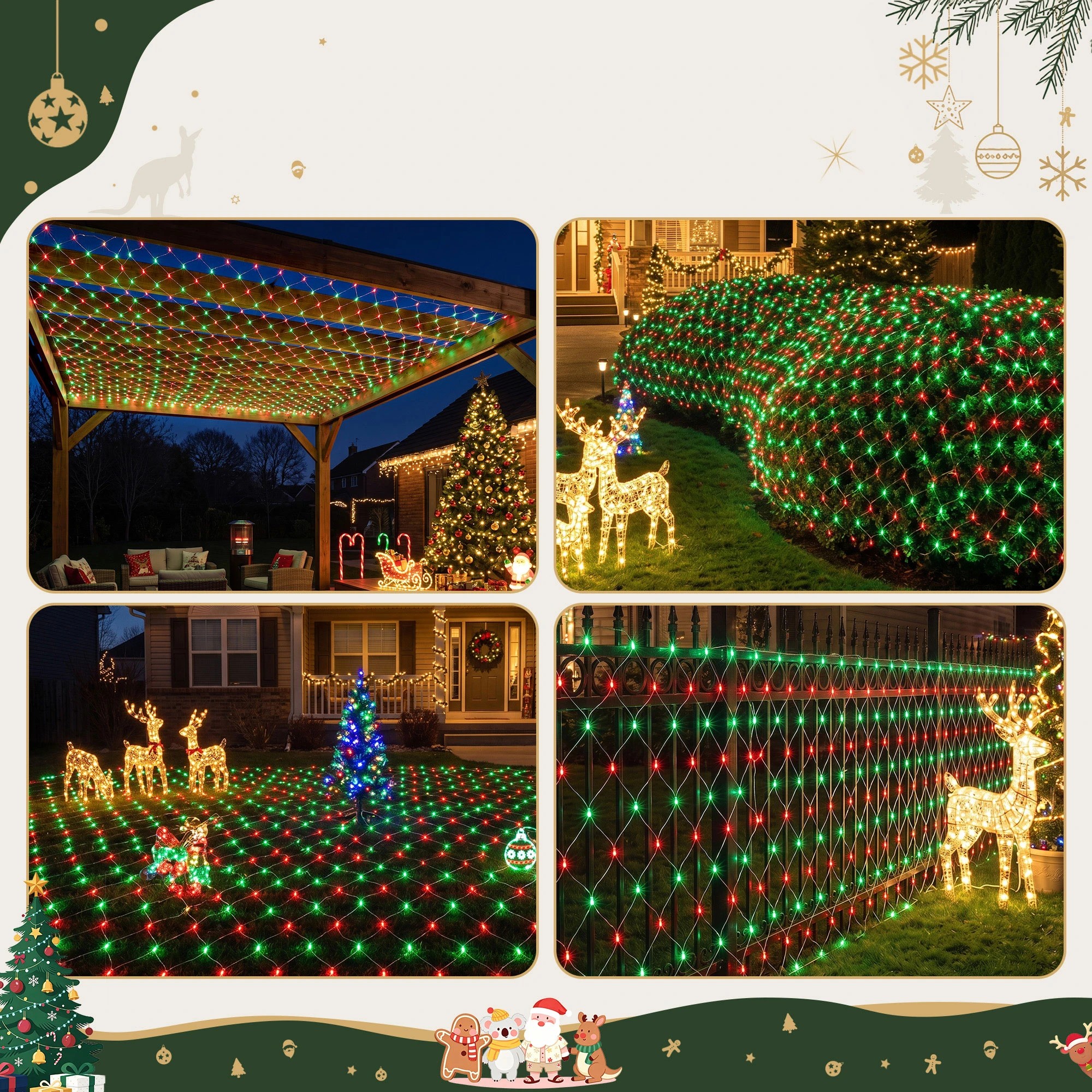 5 Jingle Jollys Christmas Lights 6x4m Christmas Net Lights 1000LED Festive Lighting - Multi, 5 of 8