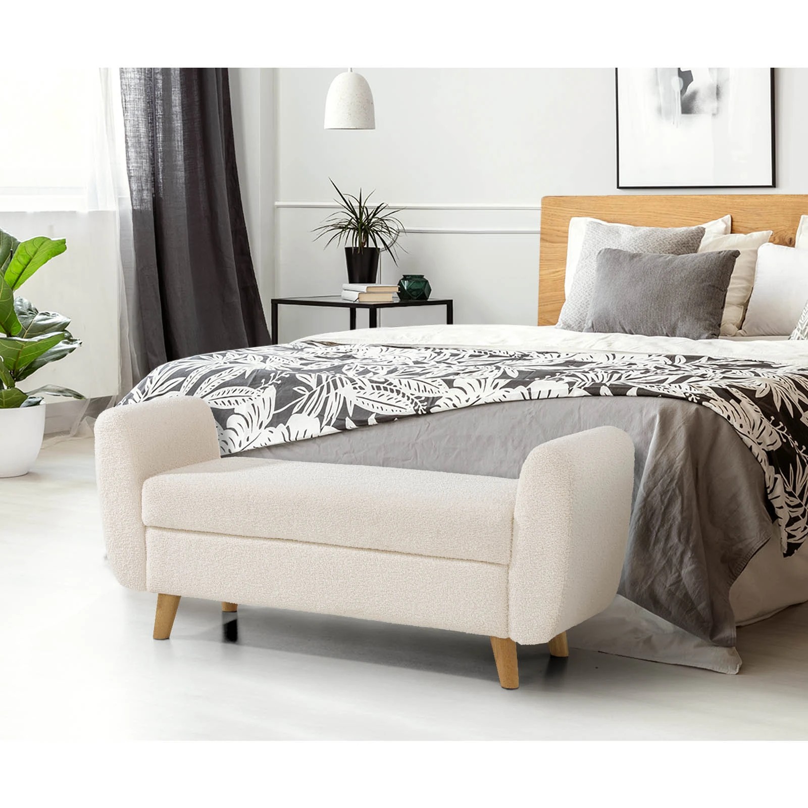 3 Oikiture Storage Ottoman Blanket Box Arm Foot Stool Couch Large Sherpa
 - White, 3 of 10