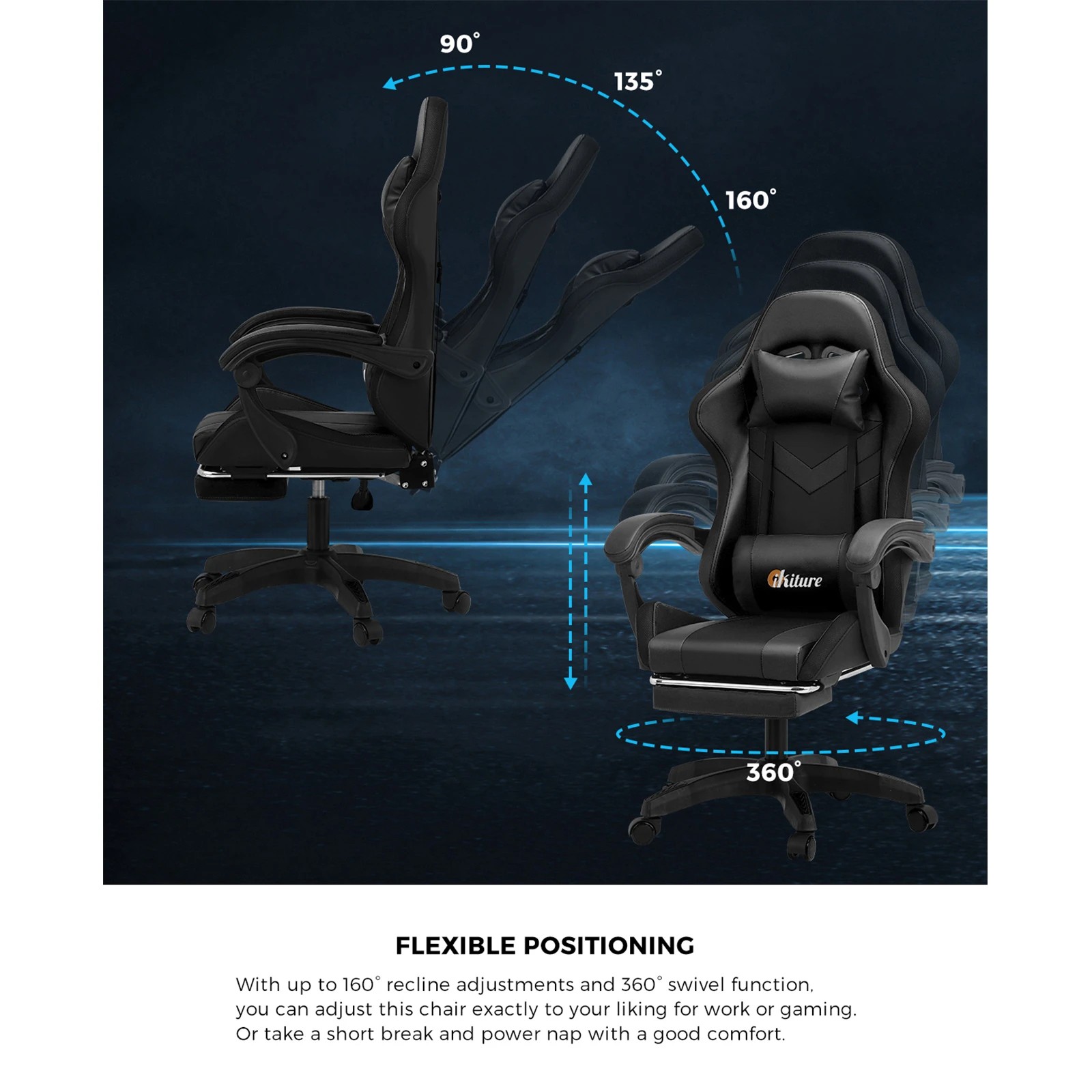 6 Oikiture 8-points Massage Gaming Chair Led
 - Black, 6 of 10