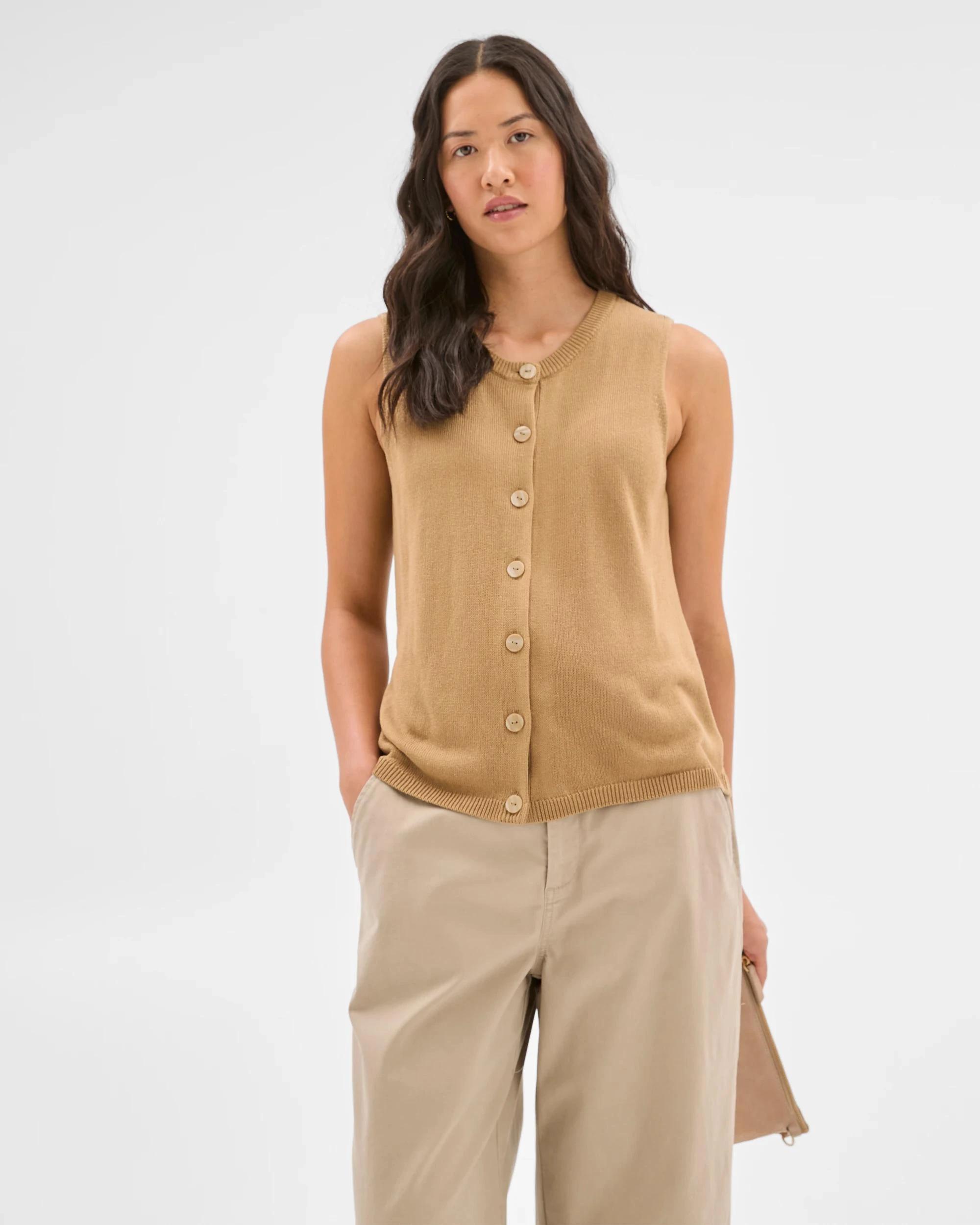 2 Target Sleeveless Button Front Knit Vest TEAKWOOD, 2 of 6