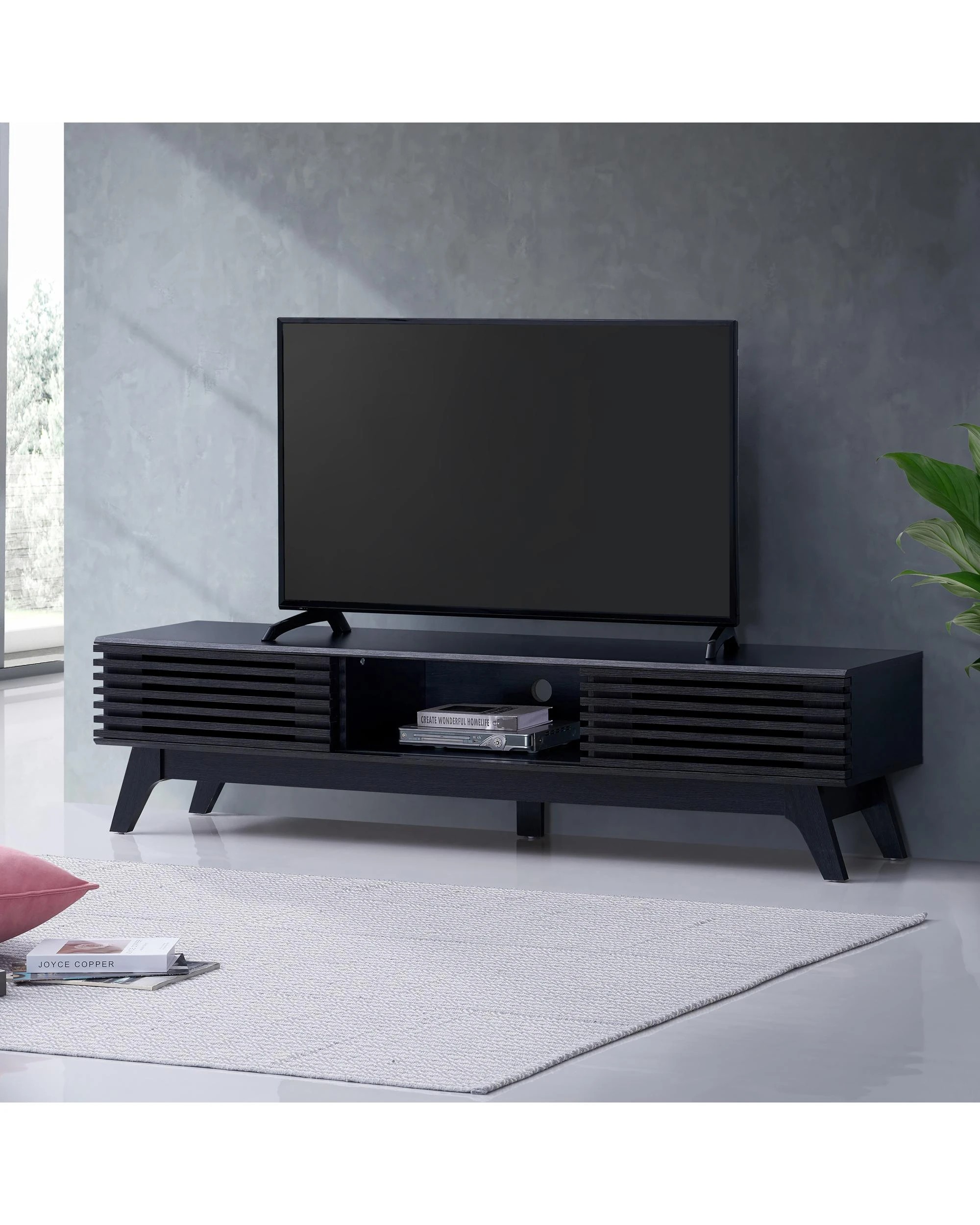 3 Kodu Entertainment Unit Modern TV Cabinet TV Stand 180cm 2 Doors - Black, 3 of 5