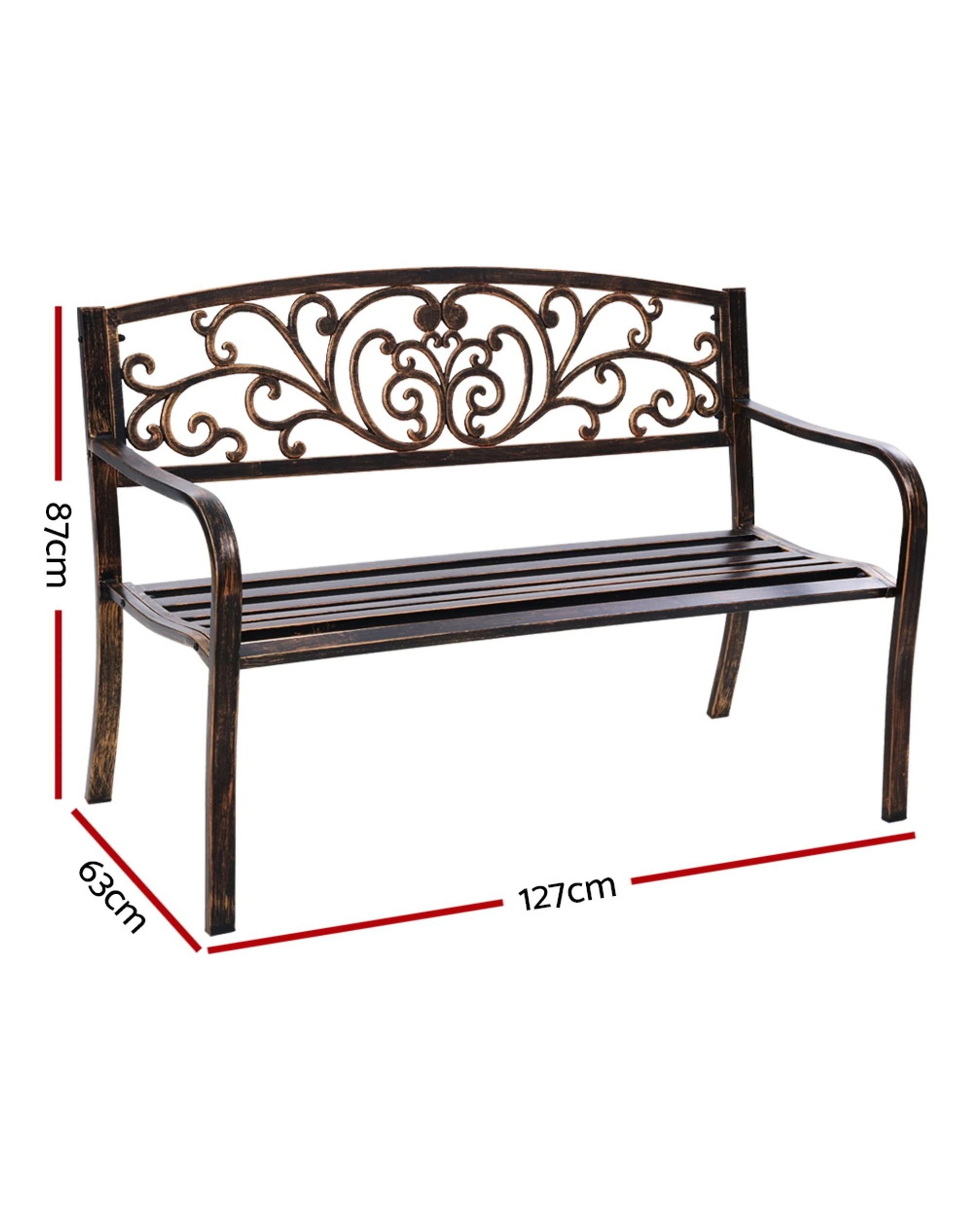 2 Gardeon Outdoor Garden Bench Seat Steel Outdoor Furniture 3 Seater Park - Bronze, 2 of 5