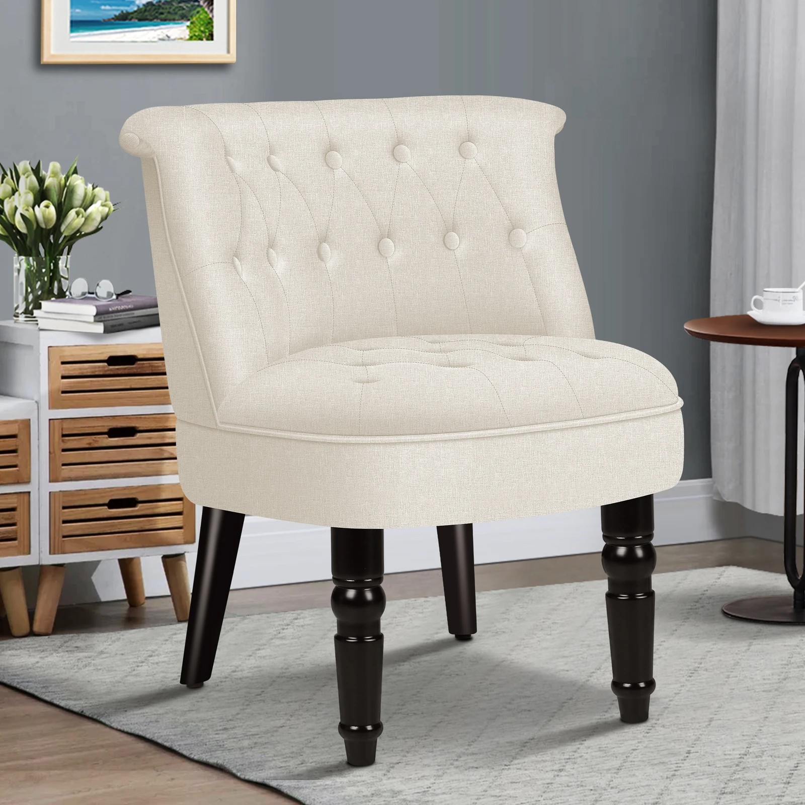 4 Alfordson Armchair Tufted Lounge Chair Wingback Accent Chair Fabric Sofa - Beige, 4 of 9