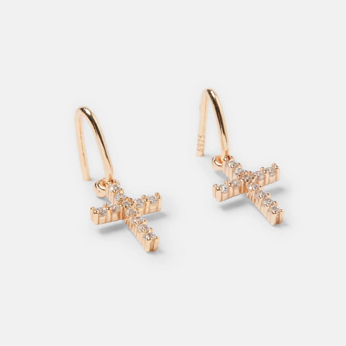 2 Gold Plated Sterling Silver Cross Earrings Gold, 2 of 5
