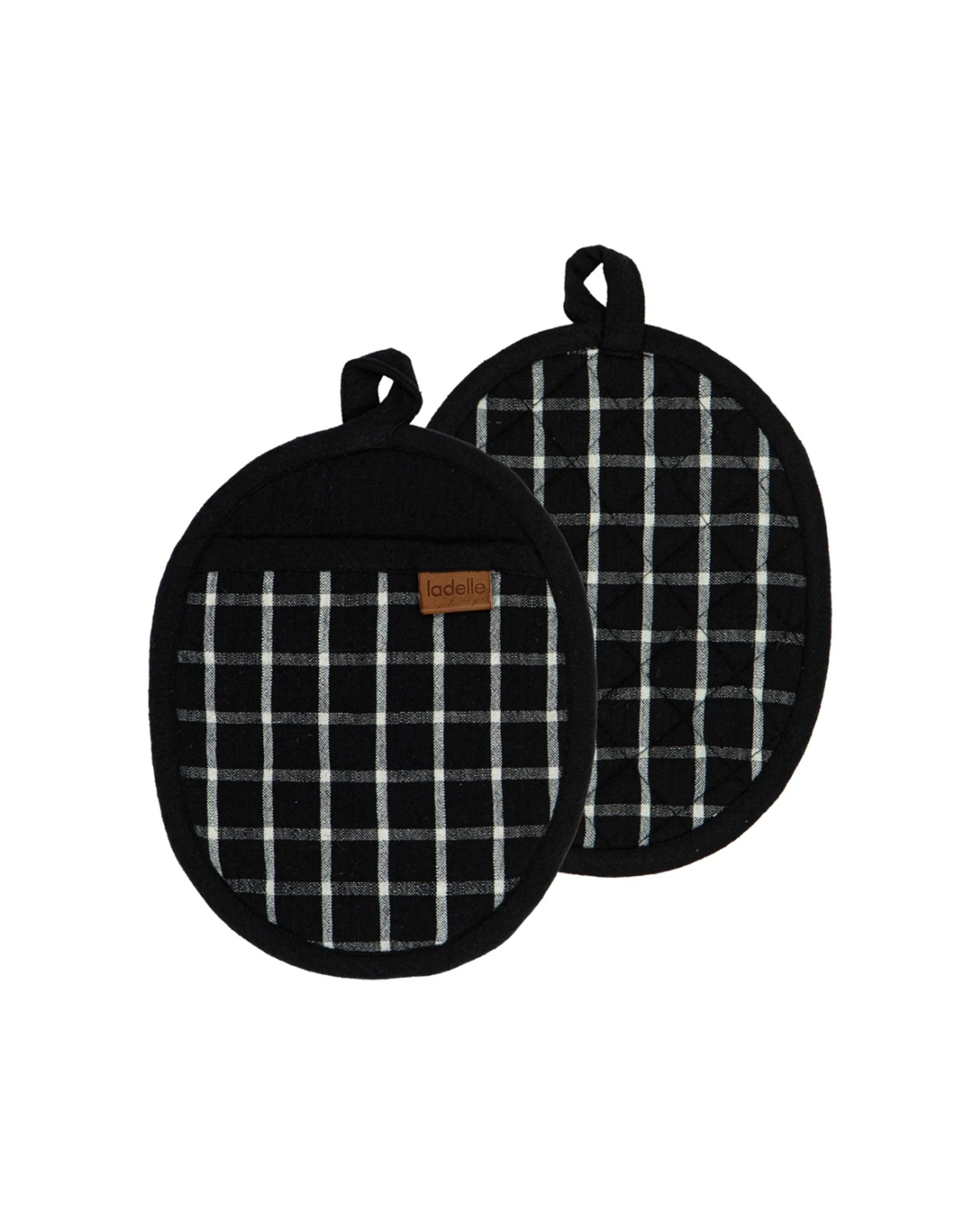 1 Ladelle 2pc Hemingway Cotton Linen Pot Holder Set - Black, 1 of 1