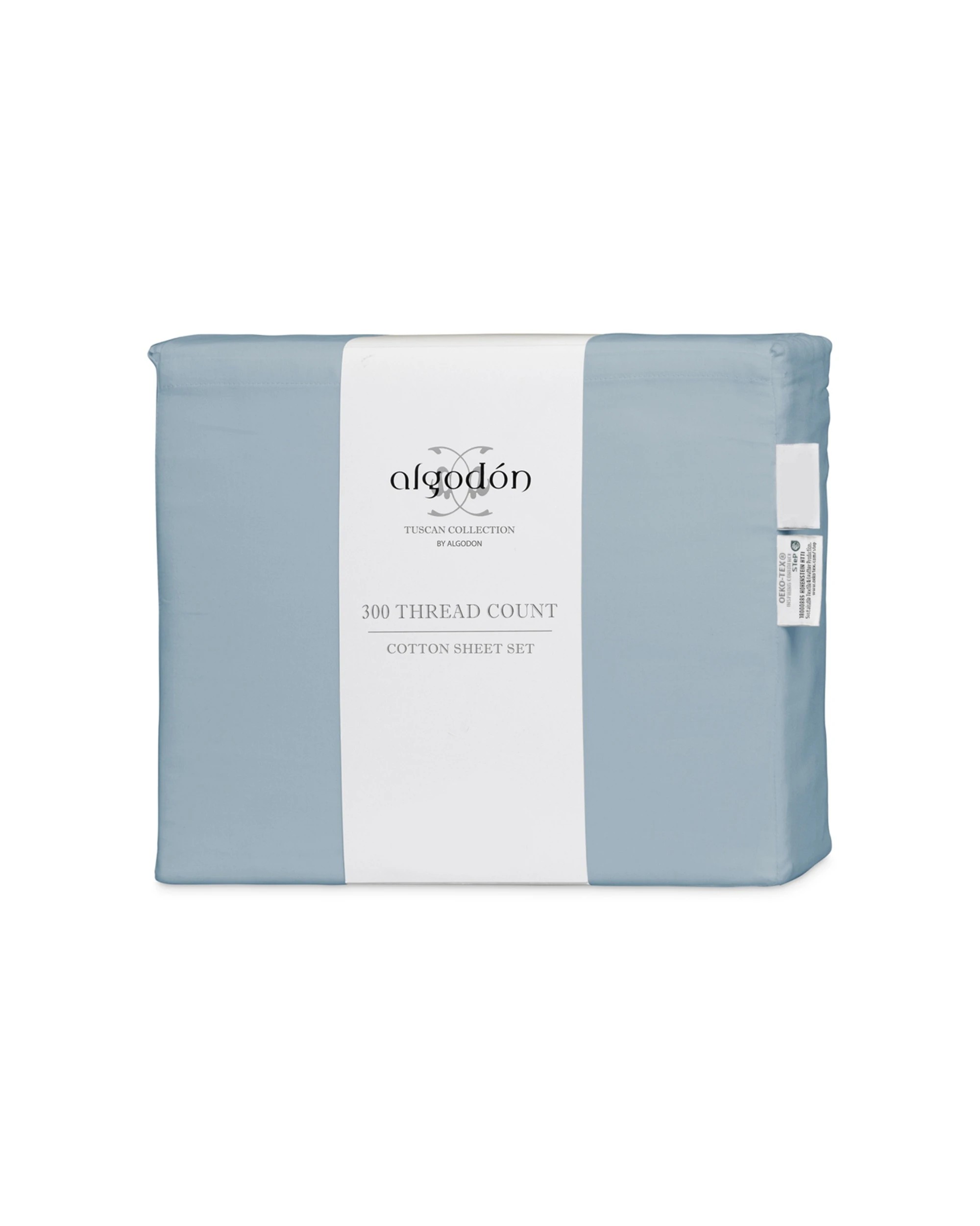 5 Algodon 300TC Cotton Fitted Bedding Bed Sheet Set Faded Denim - Single Bed - Blue, 5 of 5