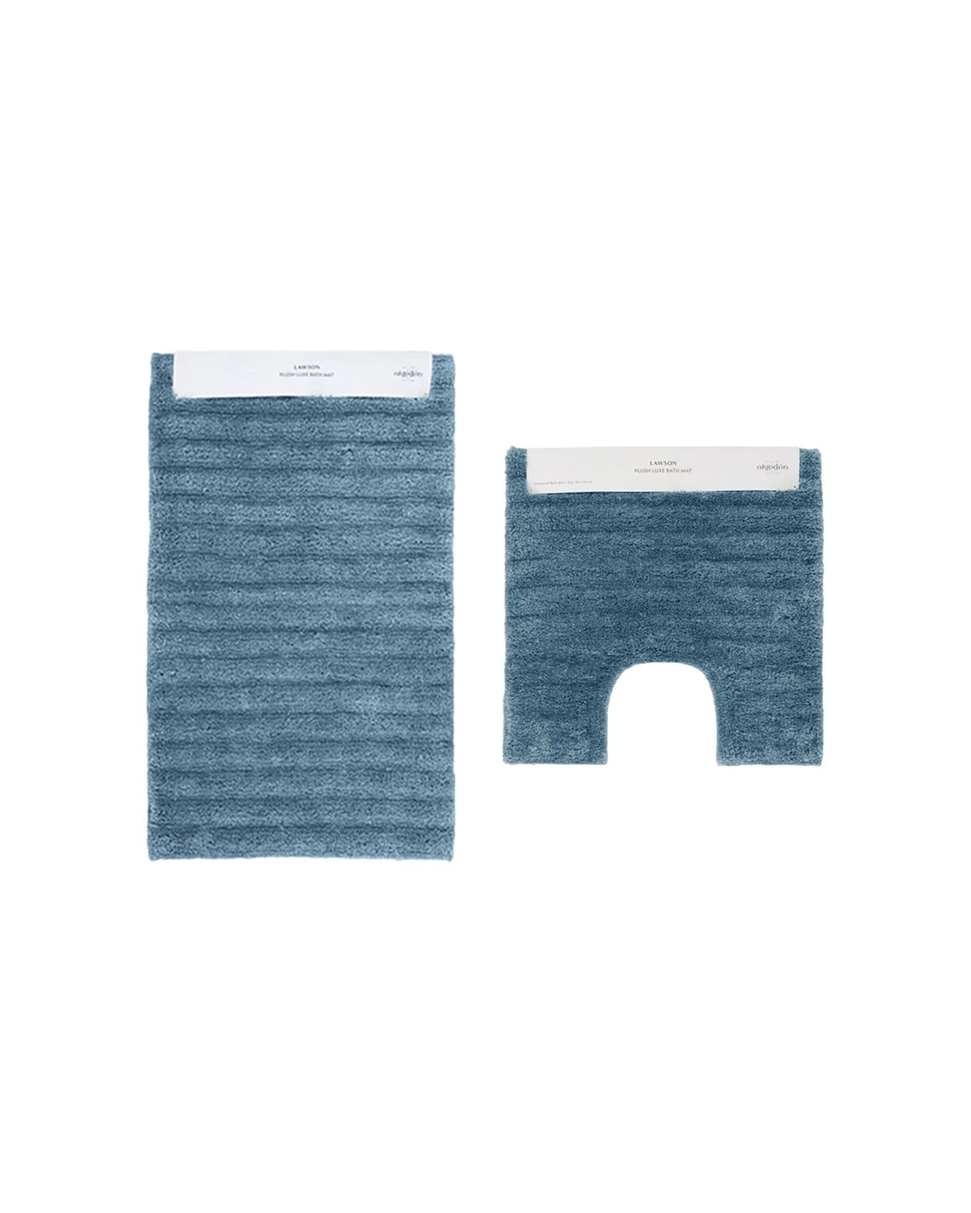 1 Algodon 2PC Lawson Plush Bath Runner Non-Slip Mat Set 50x50cm - Blue, 1 of 4