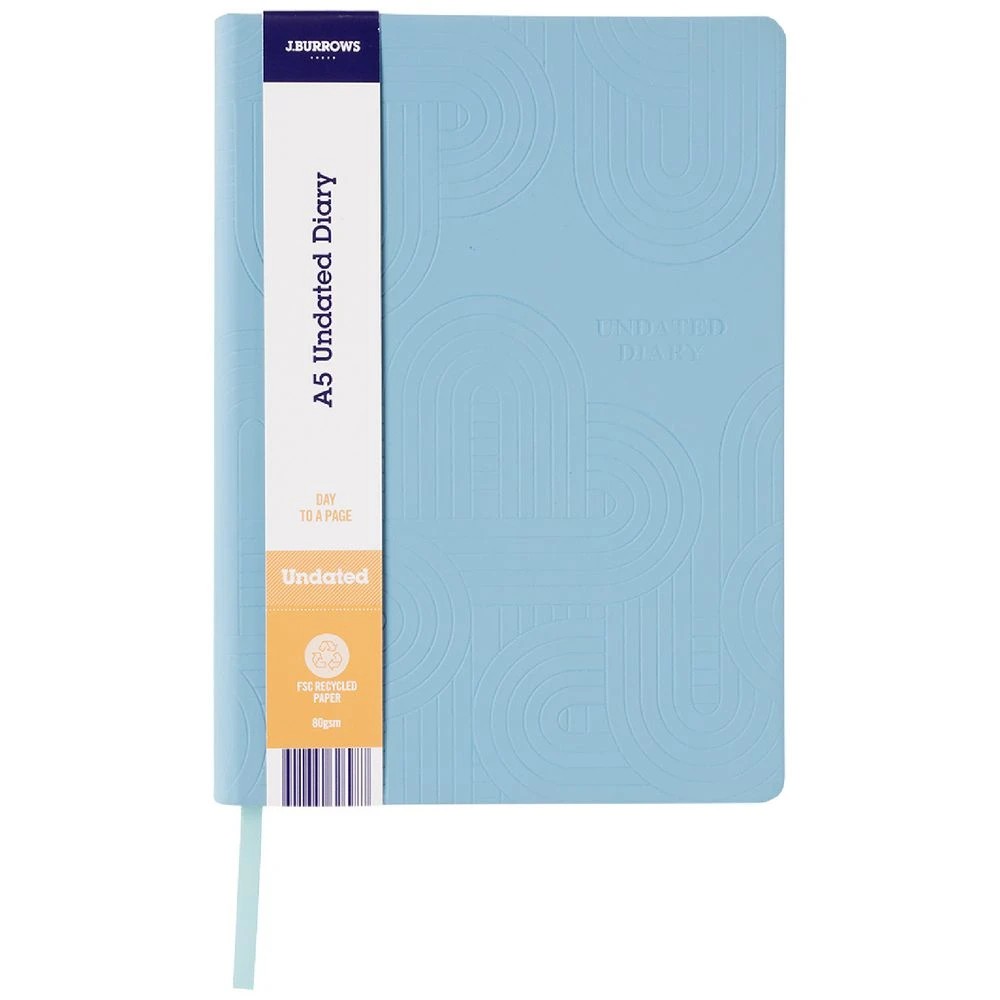 2 J.Burrows A5 Day to Page Undated Embossed Diary Blue, 2 of 8