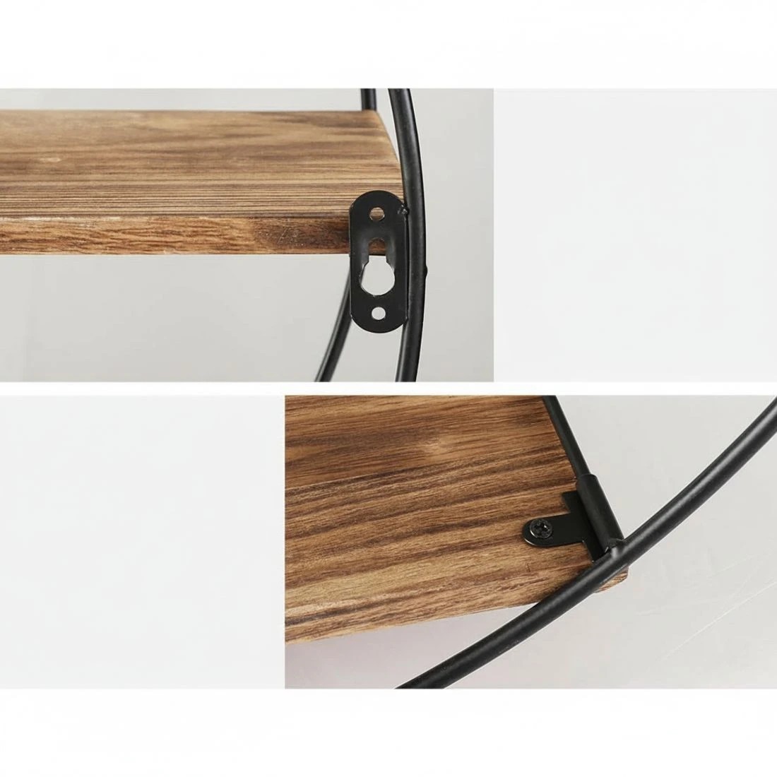 5 Artiss Floating Wall Shelf Round 3-Tier - Brown, 5 of 5