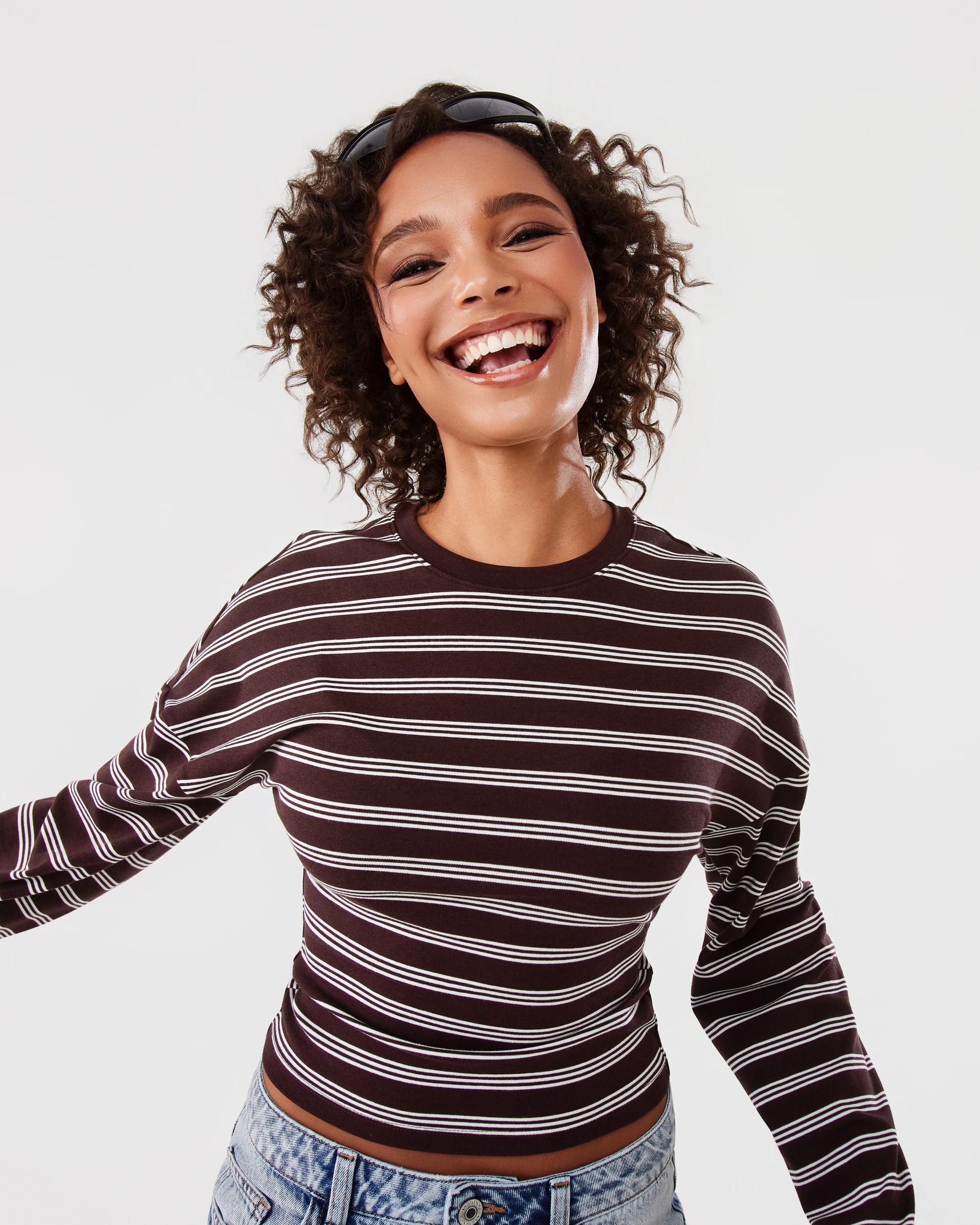 5 Long Sleeve Fitted Top Brn Stripe, 5 of 7