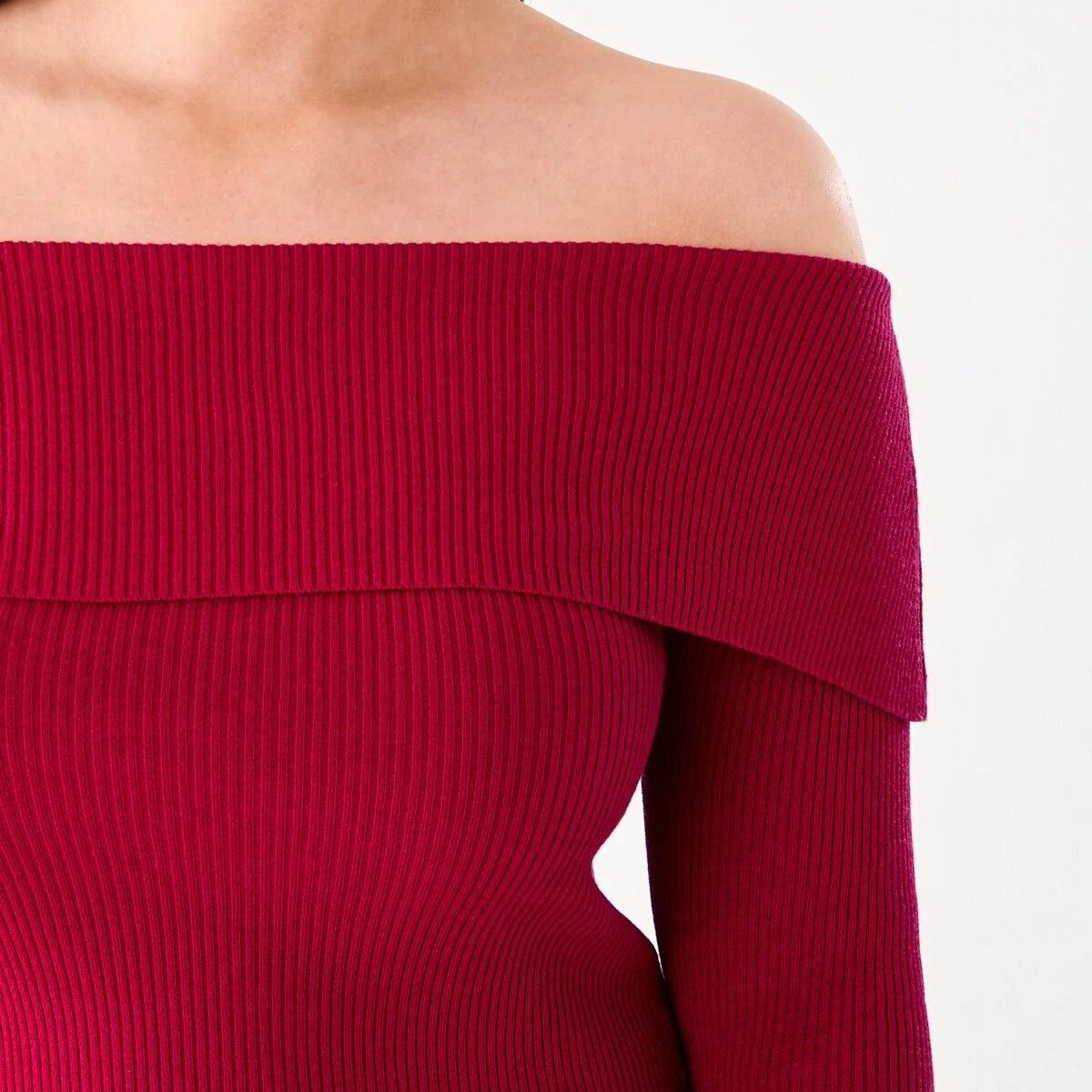 5 Long Sleeve Off Shoulder Top Cherry Red, 5 of 6