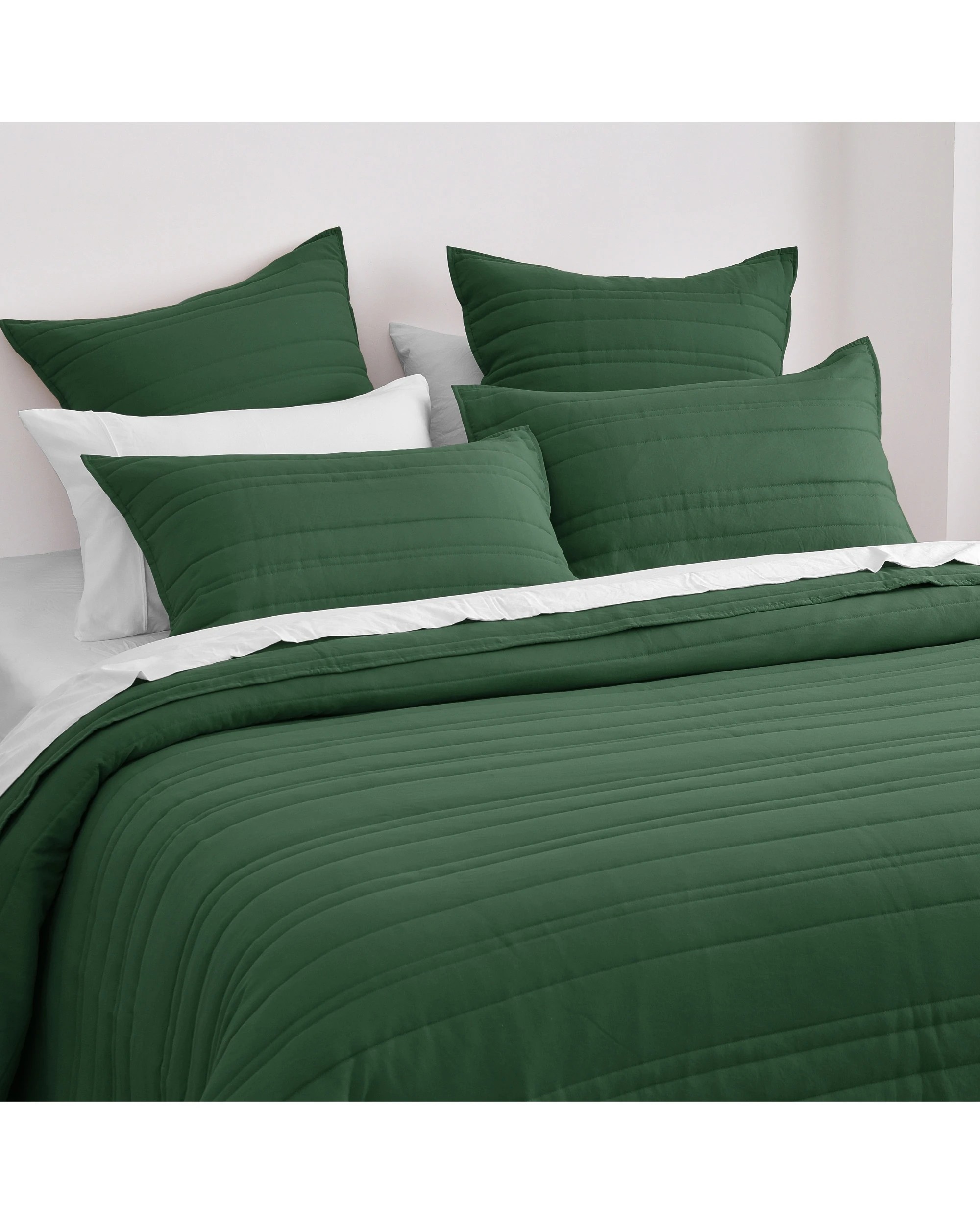 2 Dreamaker Superfine Washed Microfibre Stripe Quilted Coverlet Set - Super King Bed - Hunter Green, 2 of 7