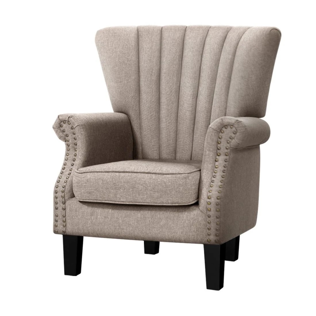 1 Artiss Armchair Wingback Taupe Andrew - Beige, 1 of 5
