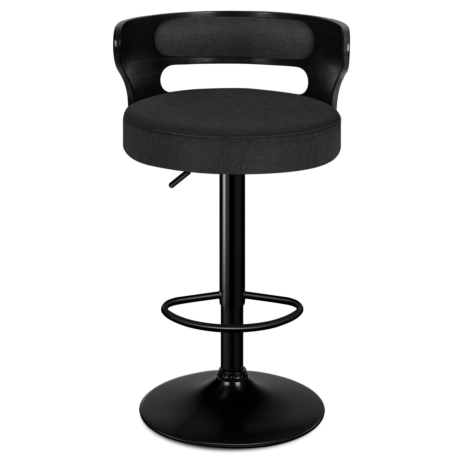 5 Alfordson 2x Bar Stool Kitchen Swivel Chair Wooden Linen Fabric Ramiro - Black, 5 of 9