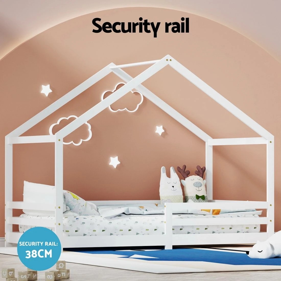 6 Artiss Bed Frame Wooden Kids Single House Frame  AMOS - White, 6 of 7