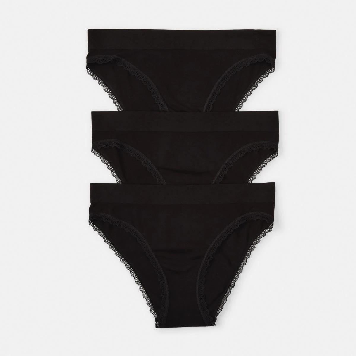 1 3 Pack Seamfree Bamboo Lace Bikini Briefs BLACK, BLACK, BLACK, 1 of 9