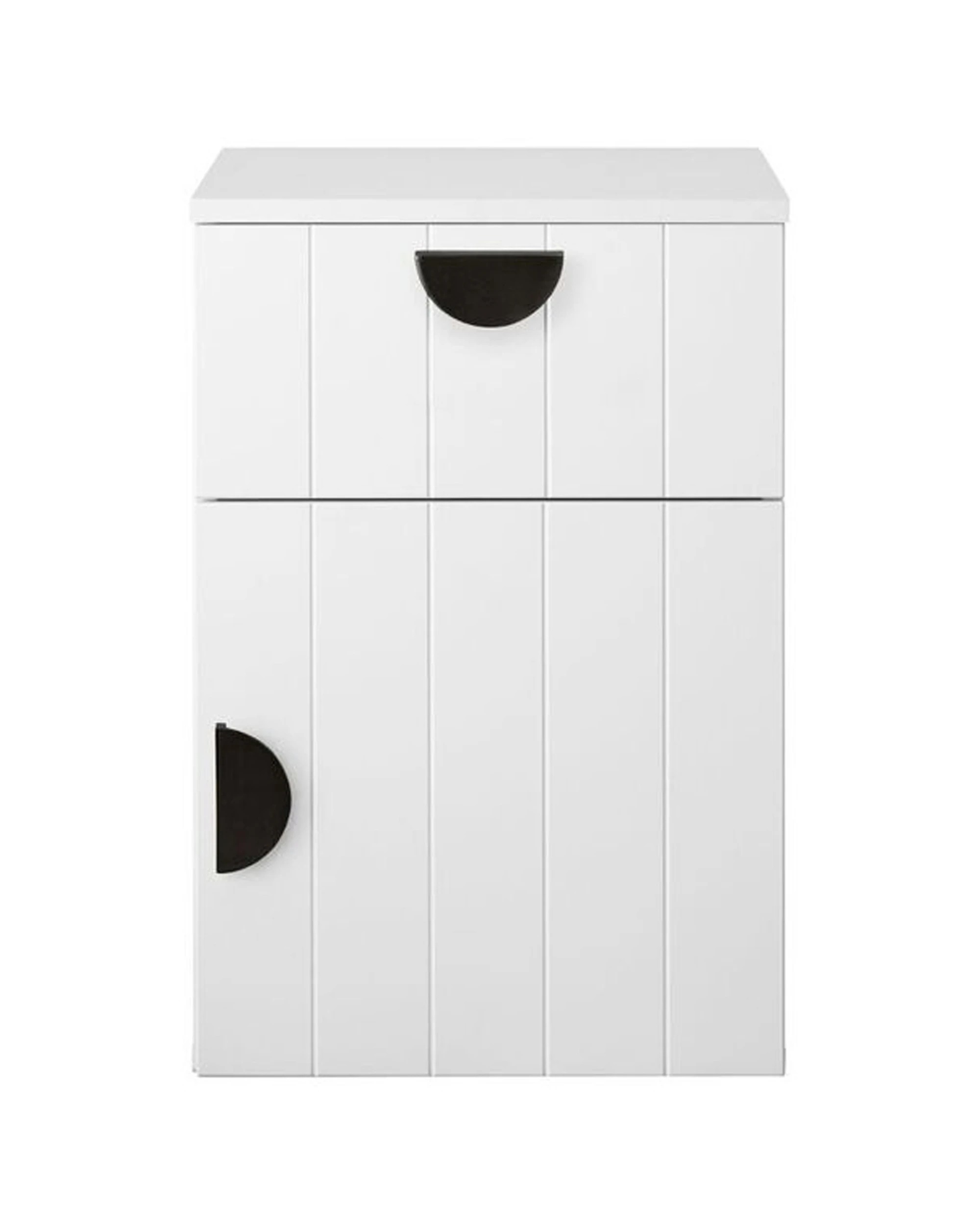 1 European Cabinetry Porto VJ Panel Front Bedside Table Half Moon Handle - White, 1 of 4
