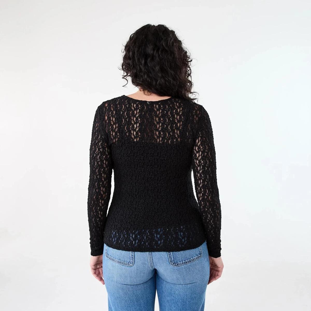 3 Long Sleeve Lace Top BLACK, 3 of 5
