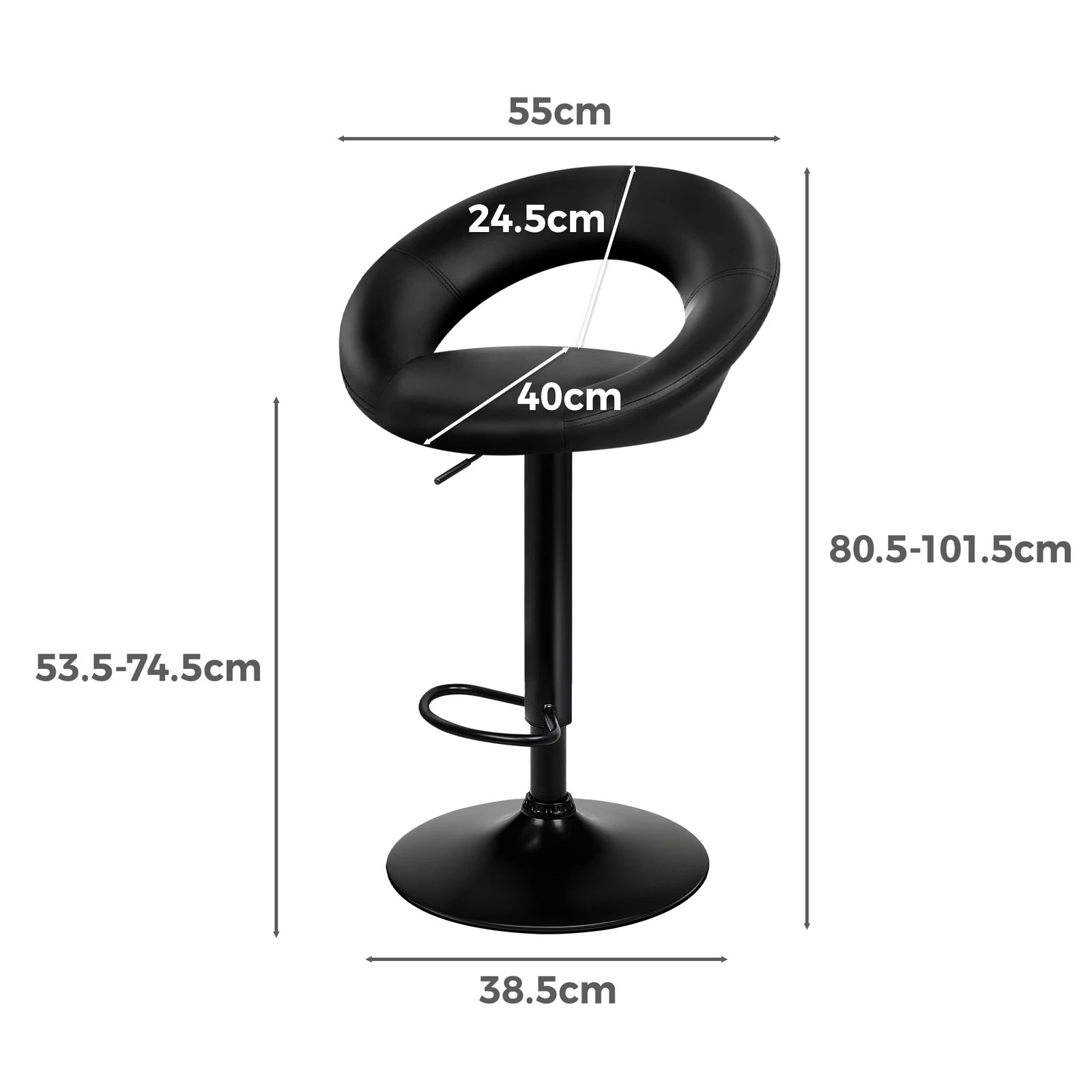 3 Alfordson 2x Bar Stools Ovadia Kitchen Swivel Chair Leather Gas Lift - All Black, 3 of 8